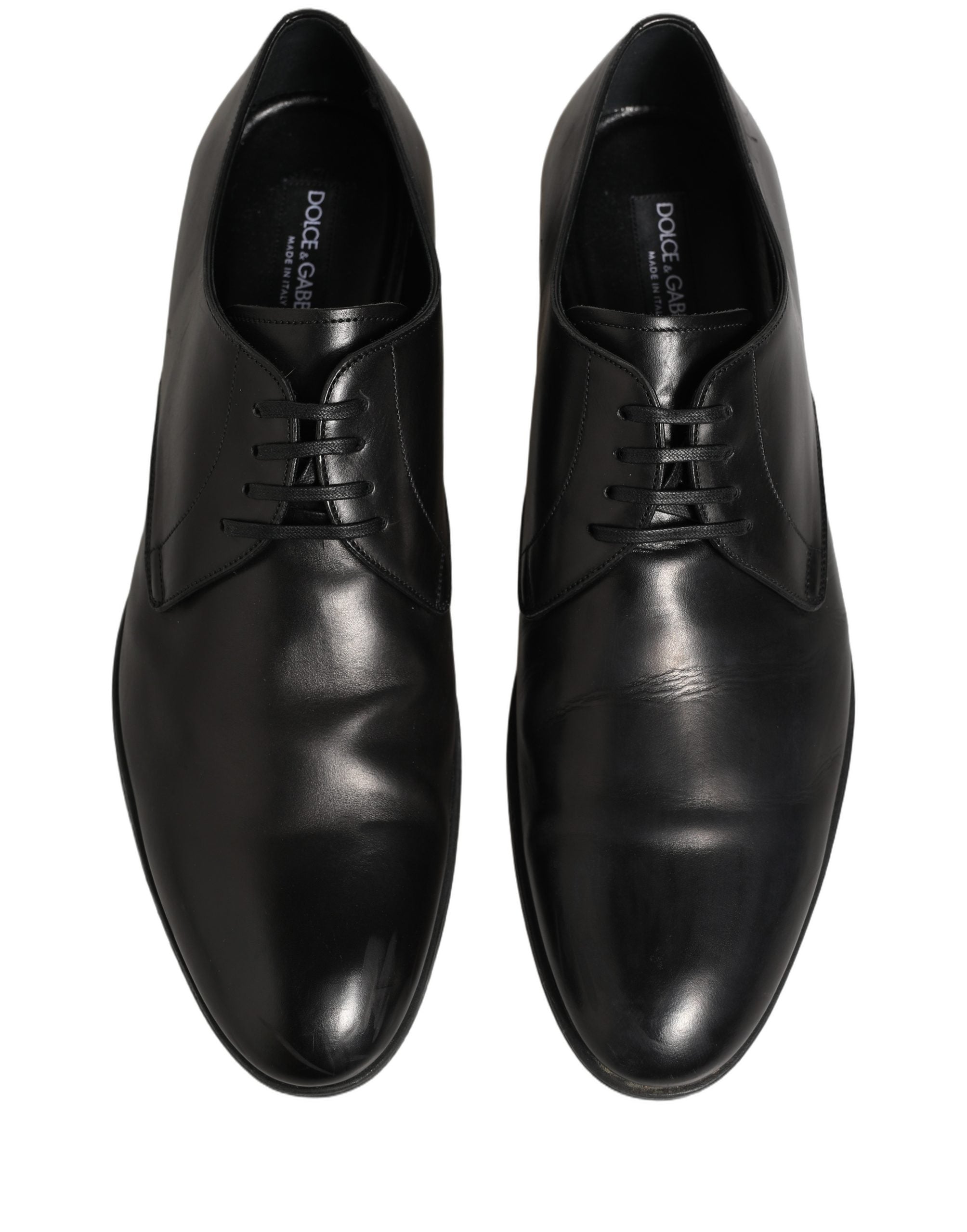 Chaussures Derby Dolce & Gabbana en cuir noir avec lacets, style élégant et sophistiqué, pour homme ou femme.