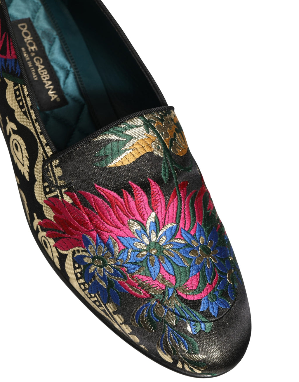 Chaussures hommes Dolce & Gabbana loafers en jacquard floral noir, style élégant et sophistiqué pour occasion formelle.