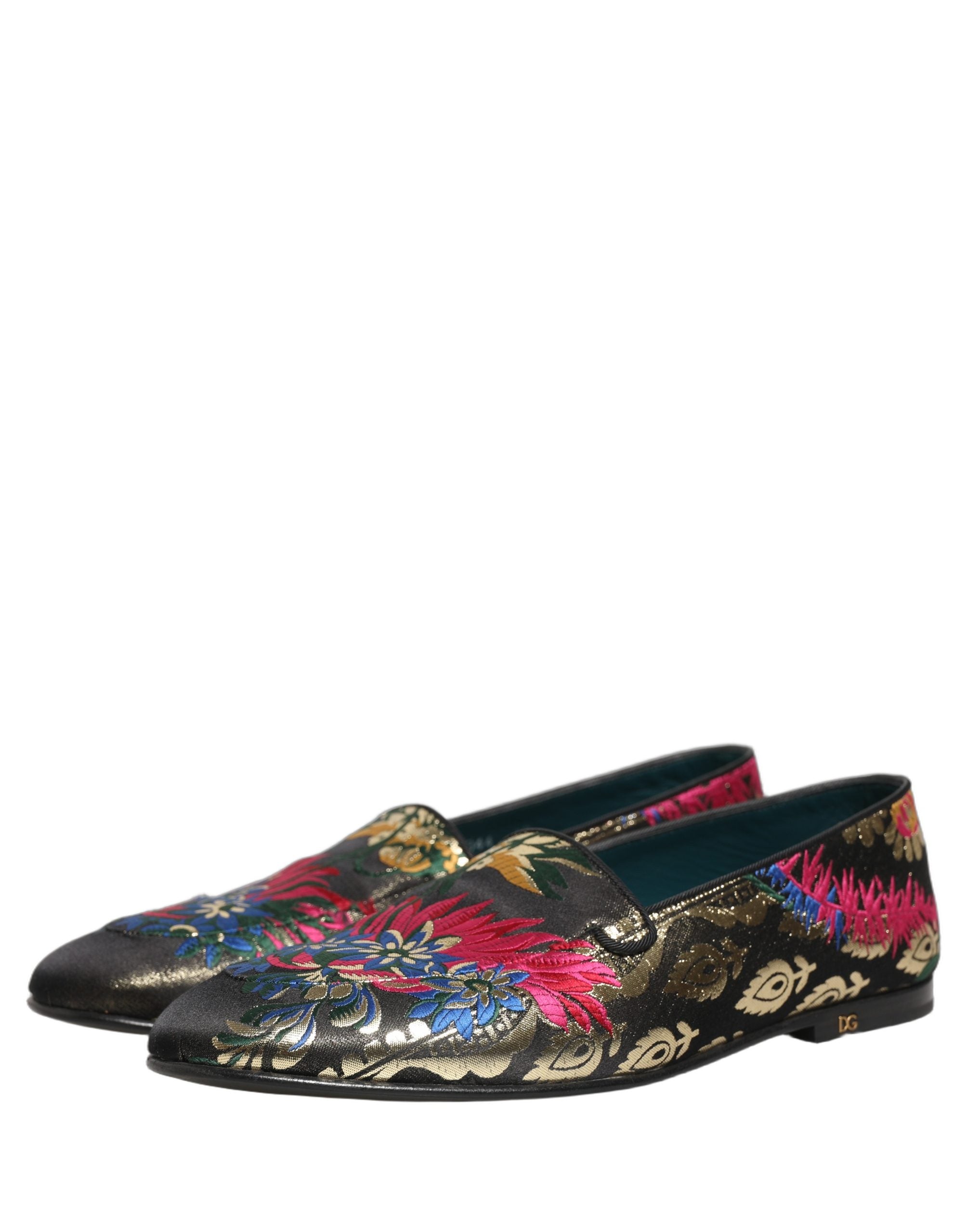 Chaussures habillées pour homme Dolce & Gabbana, loafers en jacquard noir avec motif floral, élégantes et sophistiquées.