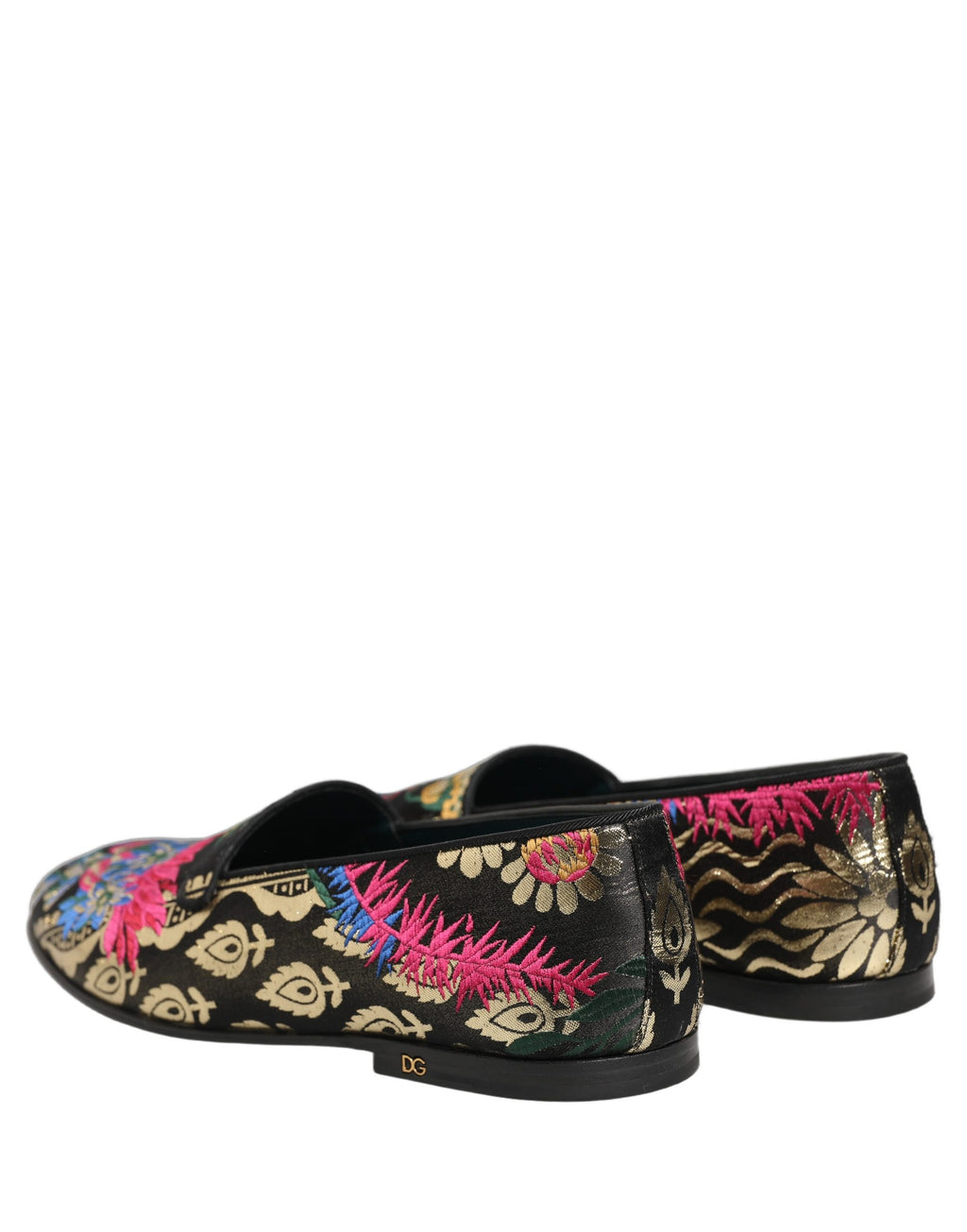 Mocassins pour hommes Dolce & Gabbana en jacquard noir à fleurs, chaussures de ville élégantes avec motif floral sophistiqué.