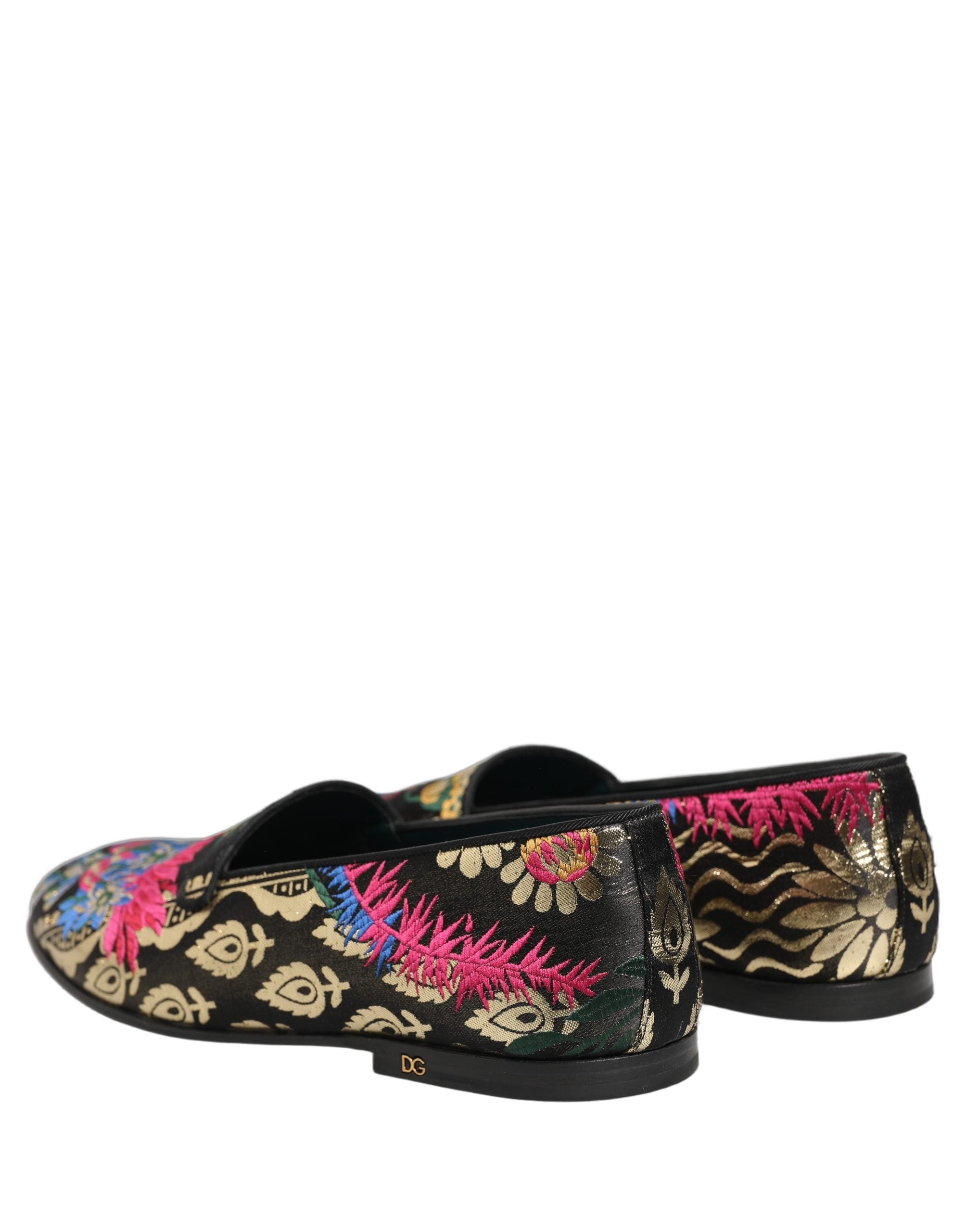 Mocassins pour hommes Dolce & Gabbana en jacquard noir à fleurs, chaussures de ville élégantes avec motif floral sophistiqué.