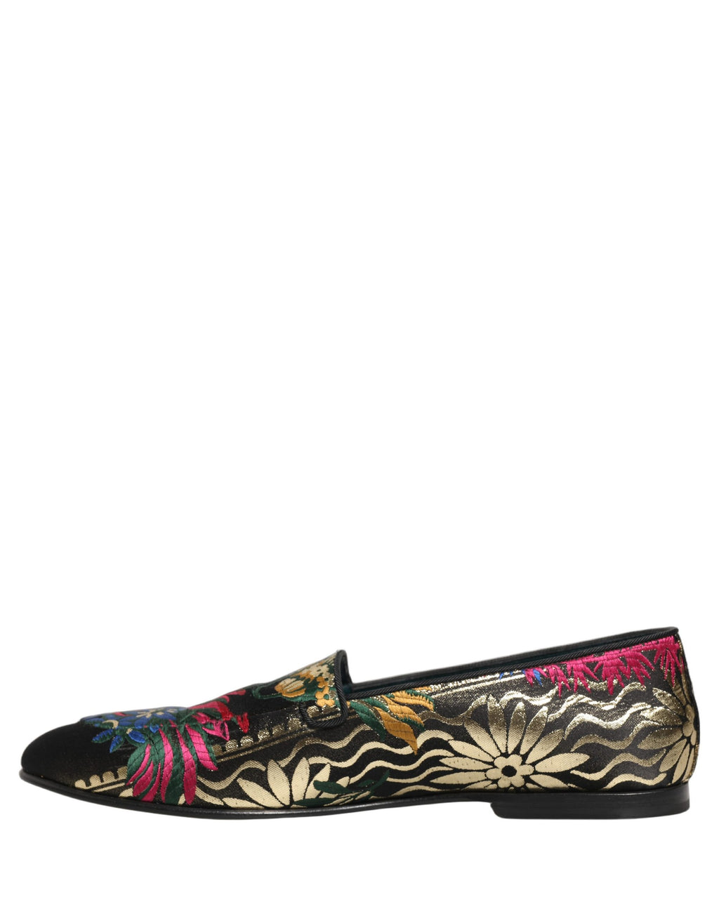 Mocassins noirs en jacquard floral pour homme de Dolce & Gabbana, chaussures de ville élégantes et sophistiquées.