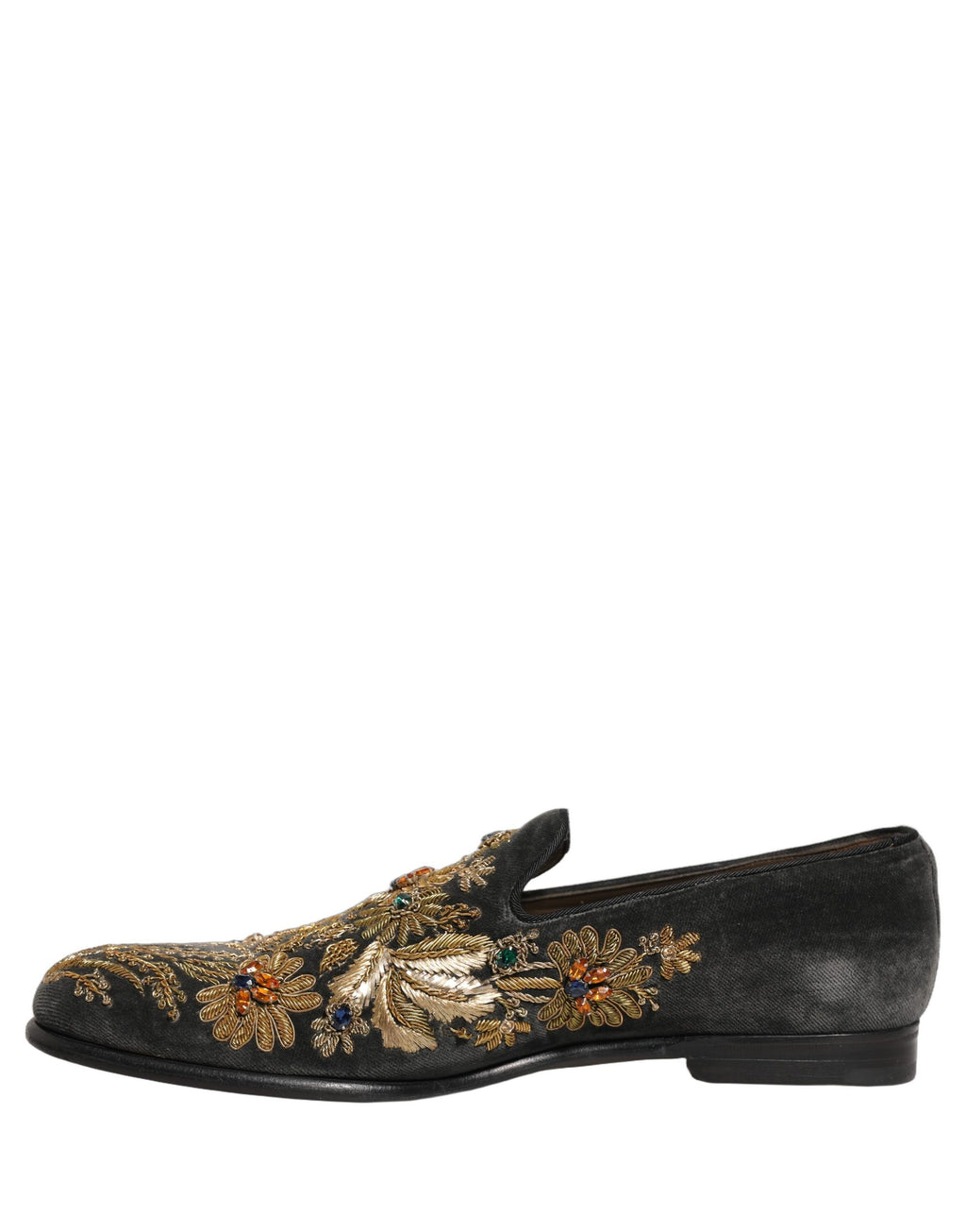 Chaussures loafers Dolce & Gabbana en velours noir avec embellissements, style élégant et sophistiqué.