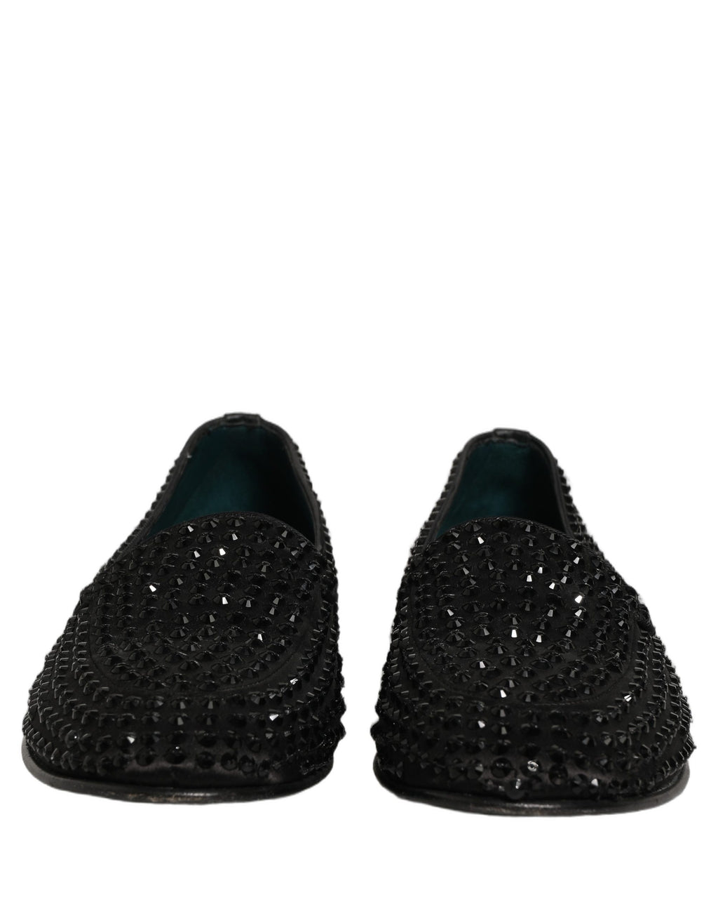 Chaussures loafers noires Dolce & Gabbana avec embellissements en strass étincelants, style élégant et sophistiqué.