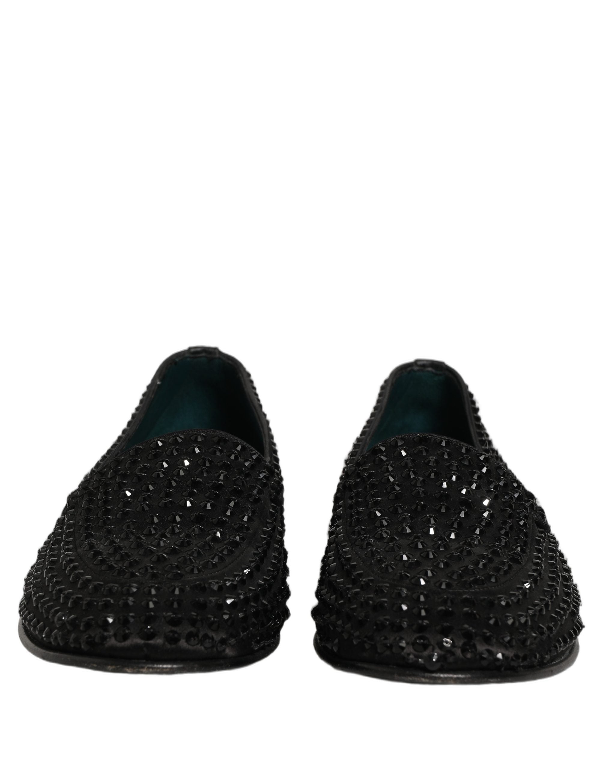Chaussures loafers noires Dolce & Gabbana avec embellissements en strass étincelants, style élégant et sophistiqué.