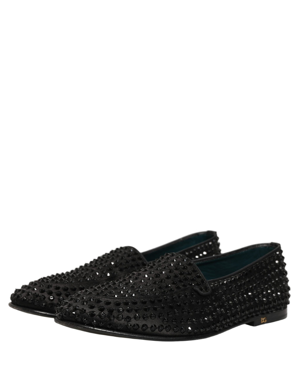 Chaussures loafers noires Dolce & Gabbana avec embellissements en strass brillants et détails élégants.