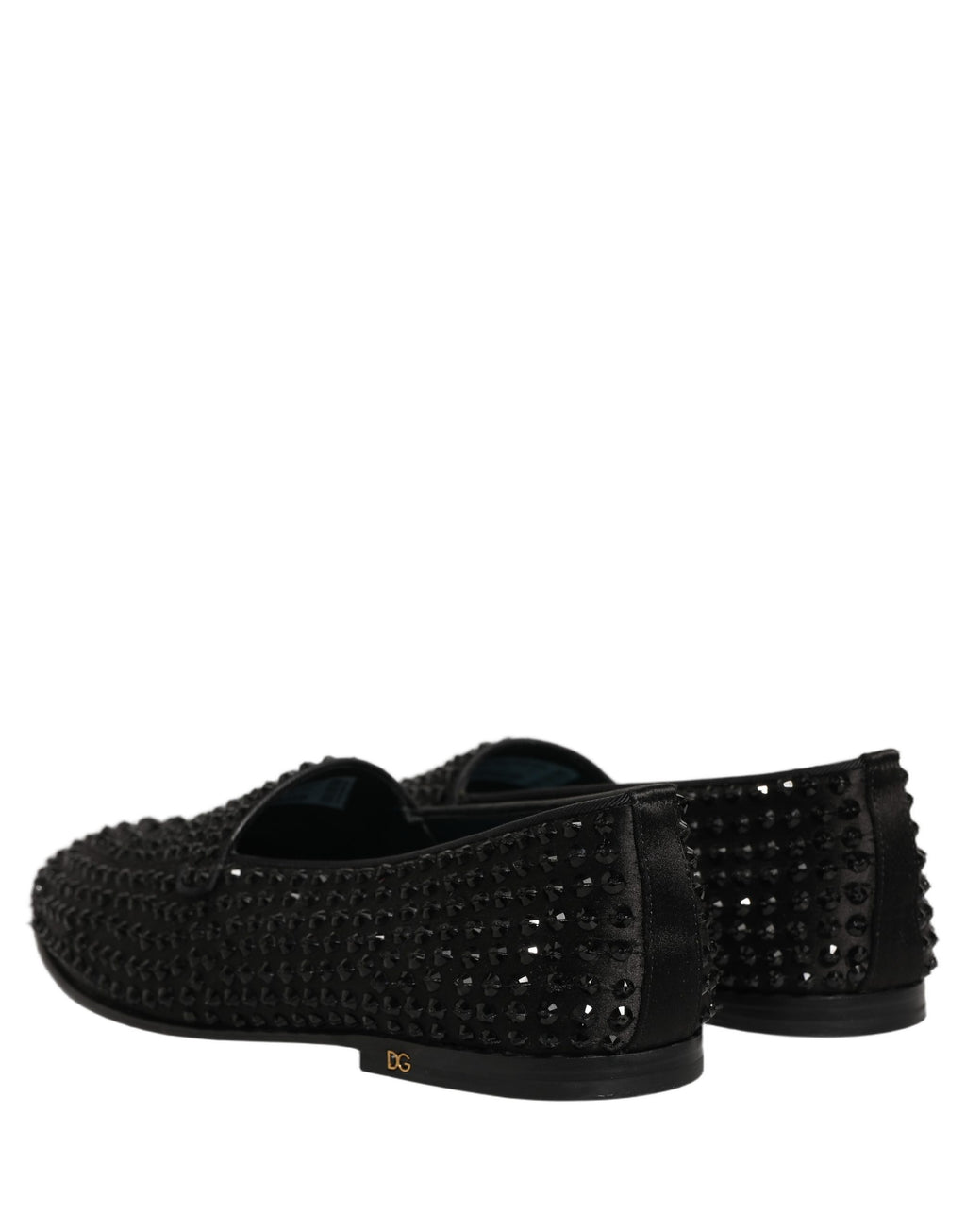 Chaussures loafers Dolce & Gabbana noires ornées de strass brillants et embellissements en rhinestones.