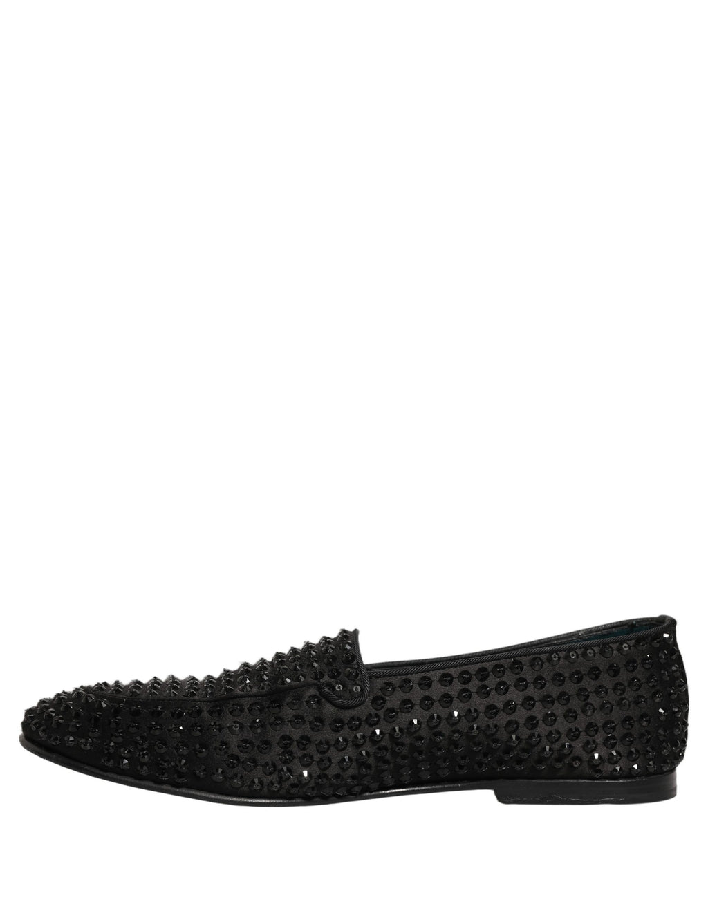 Chaussures loafers Dolce & Gabbana noires avec embellissements en strass brillants et détails en cuir, élégantes et sophistiquées.