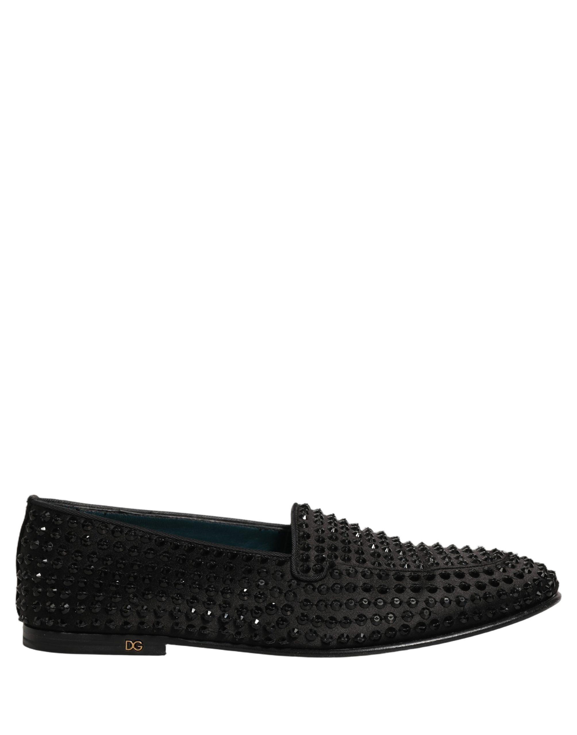 Chaussures mocassins Dolce & Gabbana noires avec embellissements en strass brillants, élégantes et sophistiquées.