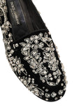 Chaussures Dolce & Gabbana en velours noir avec embellissements, loafers élégants pour femmes.