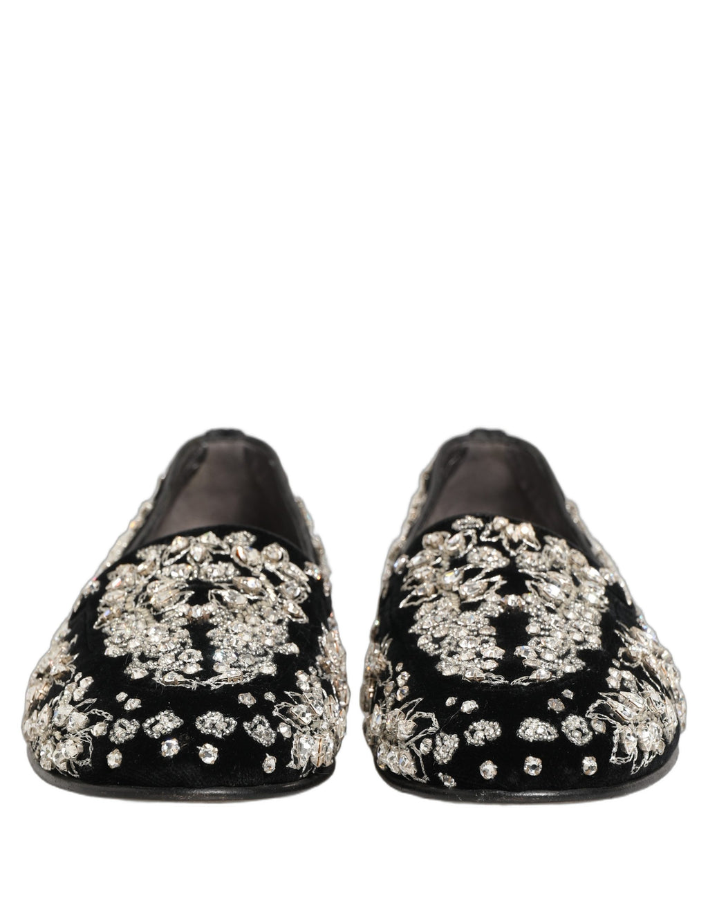 Chaussures loafers Dolce & Gabbana en velours noir avec embellissements, élégantes et sophistiquées.