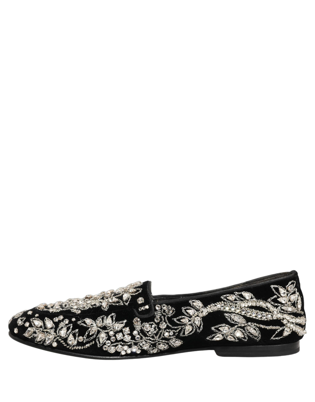 Chaussures mocassins Dolce & Gabbana en velours noir avec embellissements élégants, à la mode et sophistiquées pour femmes.