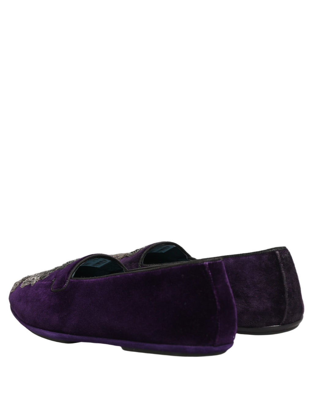 Chaussures loafers Dolce & Gabbana en velours violet avec broderie couronne, élégantes et sophistiquées.