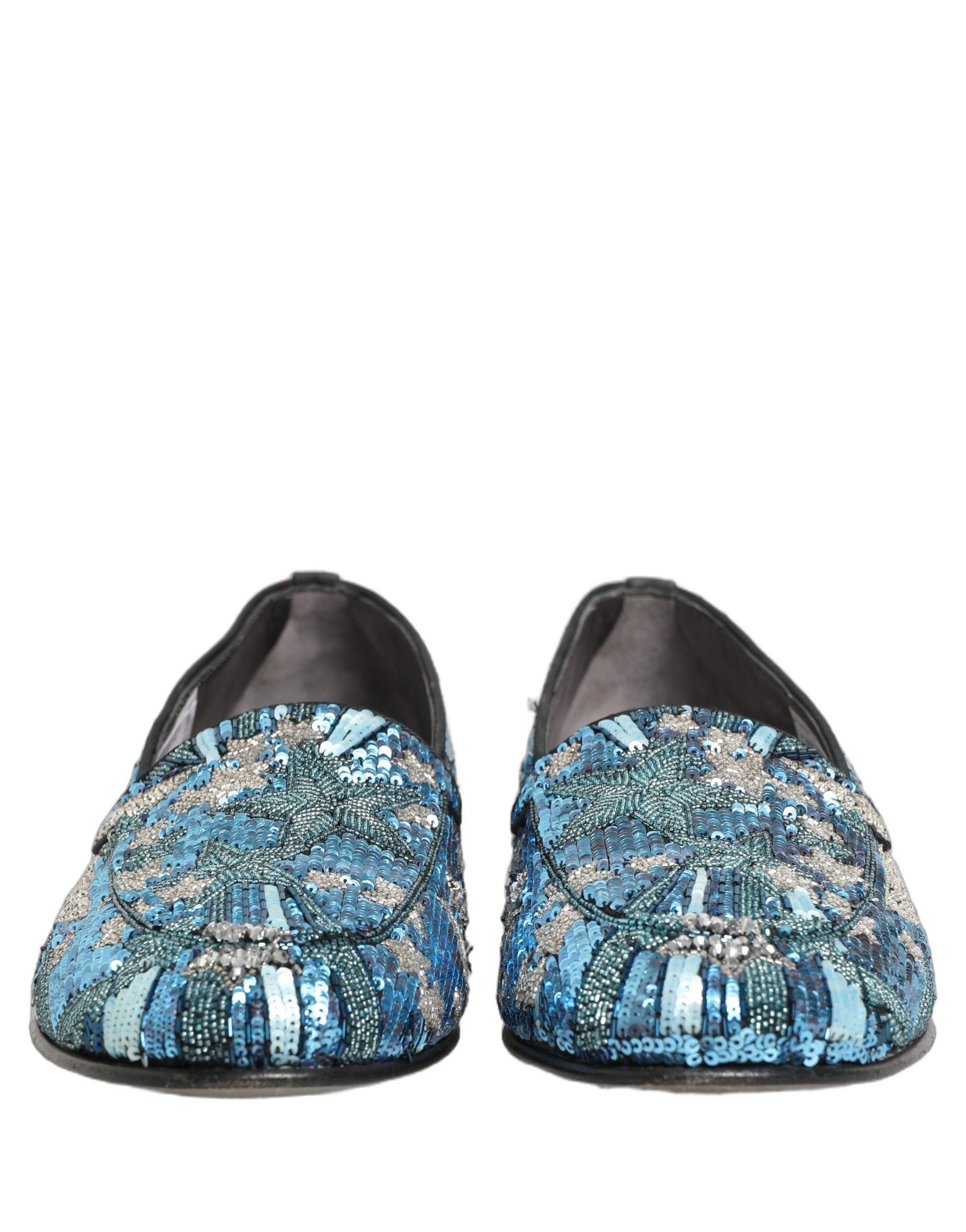 Chaussures mocassins Dolce & Gabbana à sequins brodés multicolores, élégantes et sophistiquées.