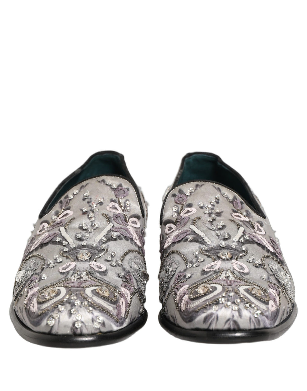 Chaussures mocassins Dolce & Gabbana blanches à sequins pour occasion formelle, slip-on élégants et brillants.