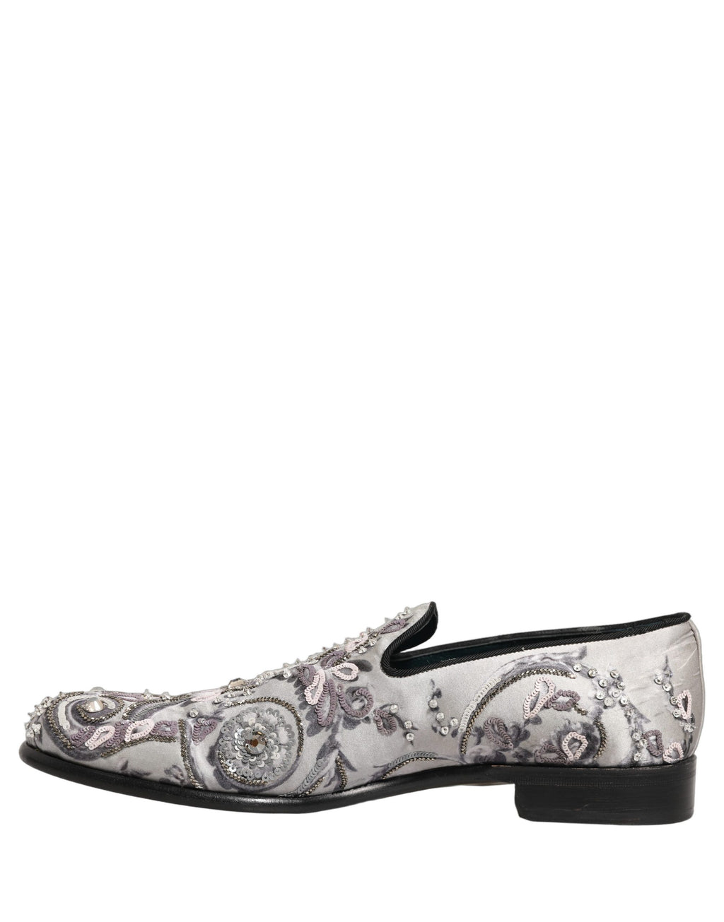 Chaussures mocassins formels Dolce & Gabbana blanches à sequins, slip-on élégants pour occasions spéciales.