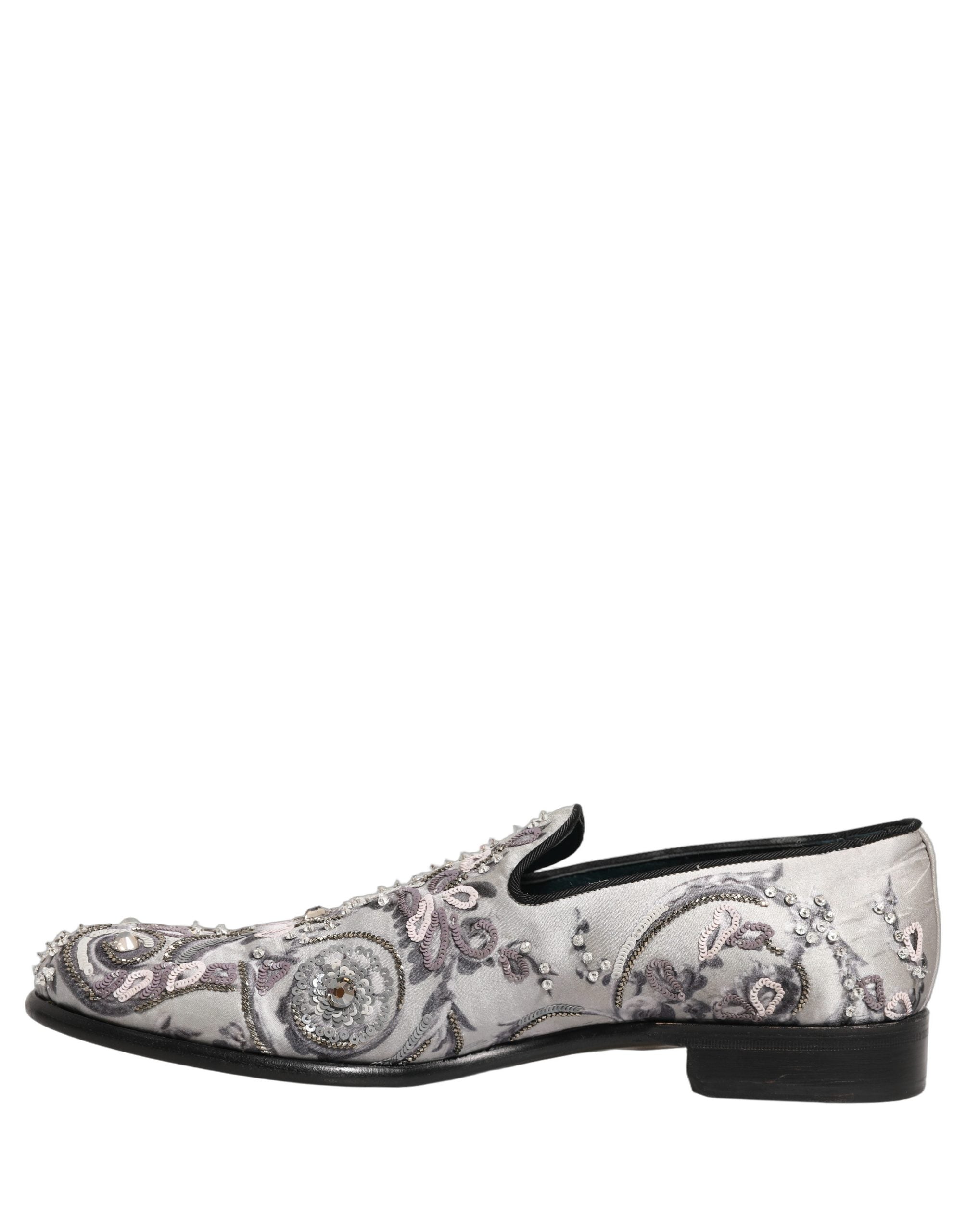 Chaussures mocassins formels Dolce & Gabbana blanches à sequins, slip-on élégants pour occasions spéciales.
