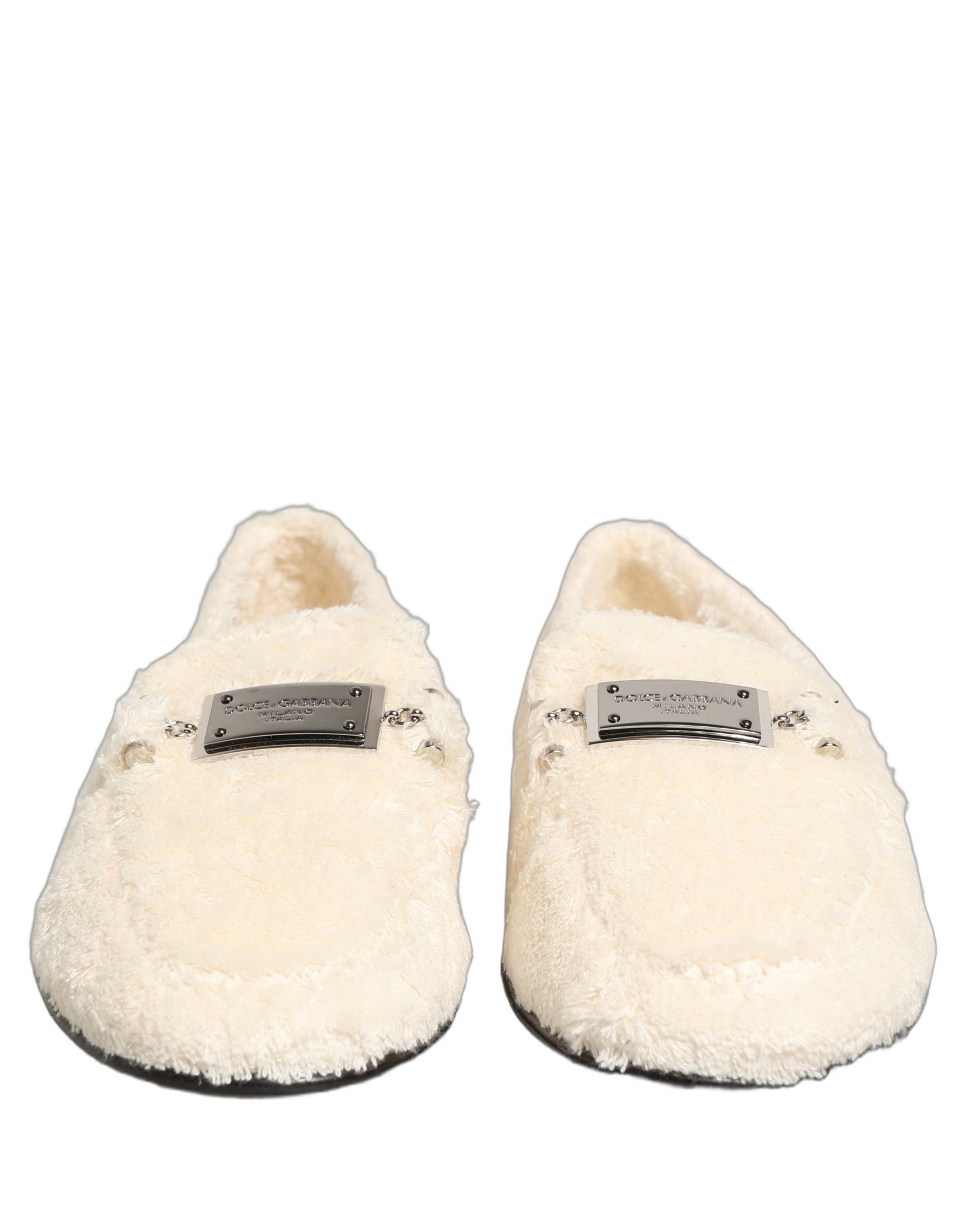 Chaussures mocassins pour homme Dolce & Gabbana en shearling blanc en fourrure, élégantes et confortables.