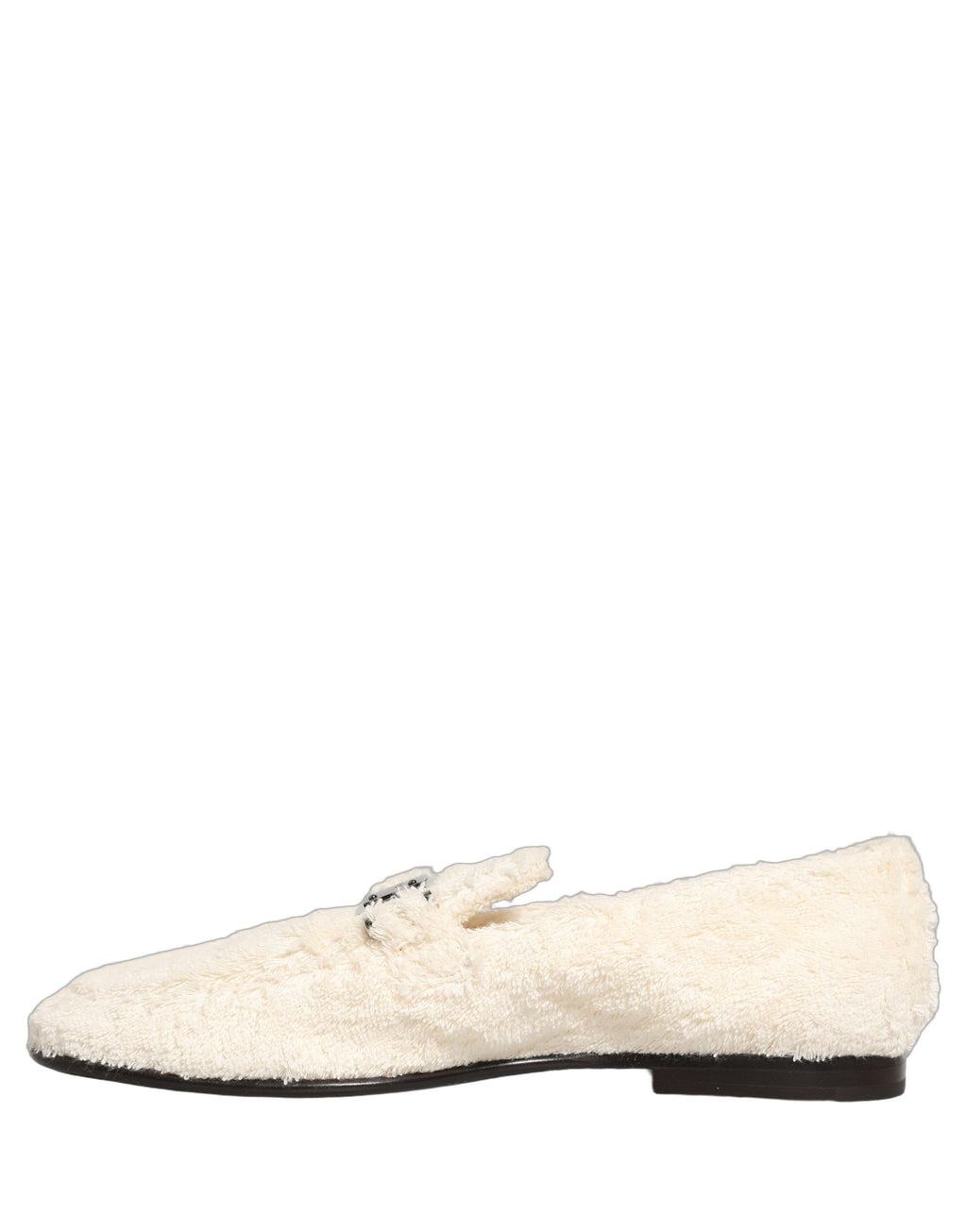 Chaussures mocassins pour homme Dolce & Gabbana en fourrure blanche et shearling, élégantes et confortables.