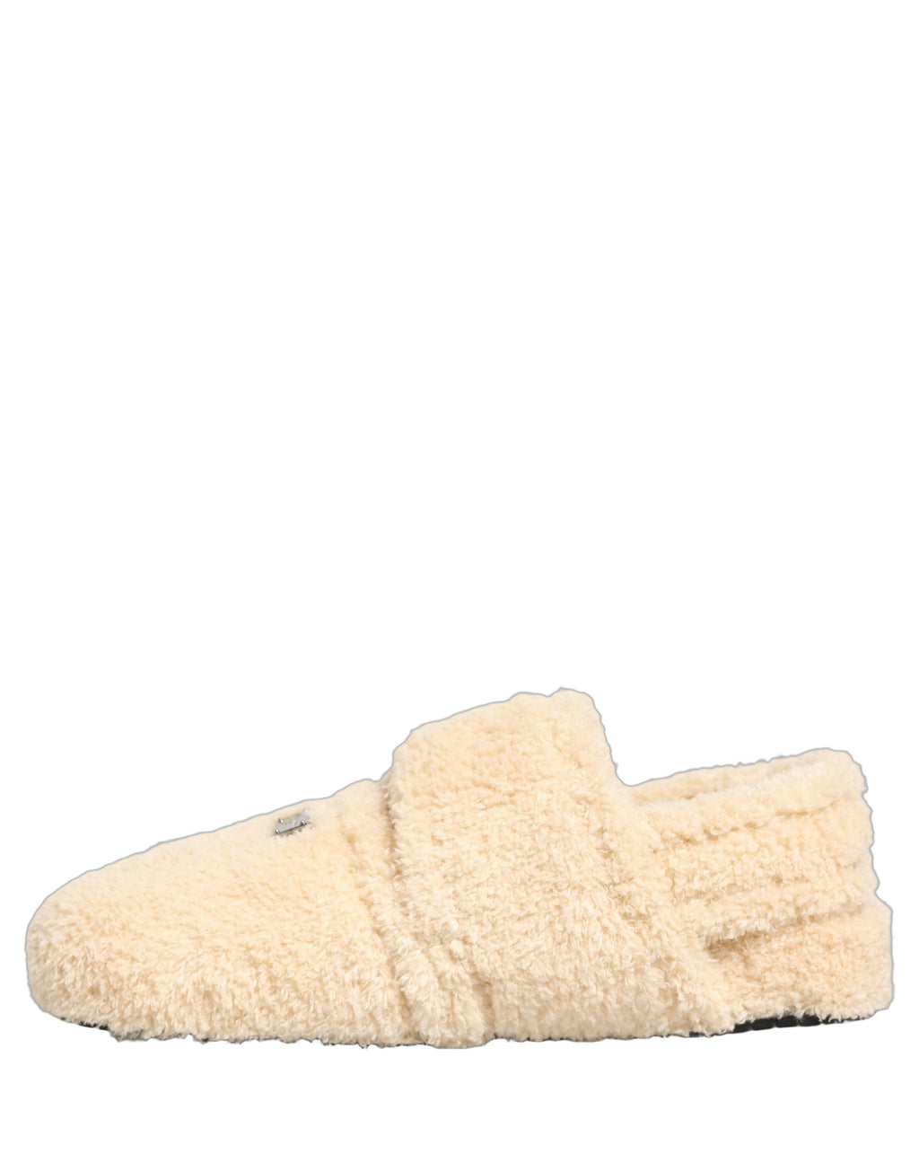 Chaussures homme Dolce & Gabbana, sandales en fausse fourrure beige, slides confortables pour l'été.