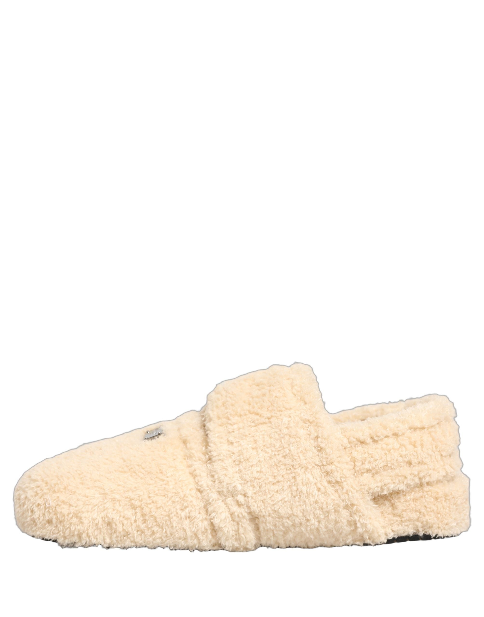 Chaussures homme Dolce & Gabbana, sandales en fausse fourrure beige, slides confortables pour l'été.