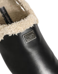 Sandales Dolce & Gabbana en shearling beige et noir avec fourrure, chaussures confortables et élégantes.