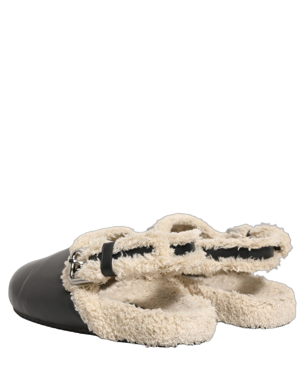 Sandales Dolce & Gabbana en shearling beige et noir, chaussures confortables avec doublure en fourrure.