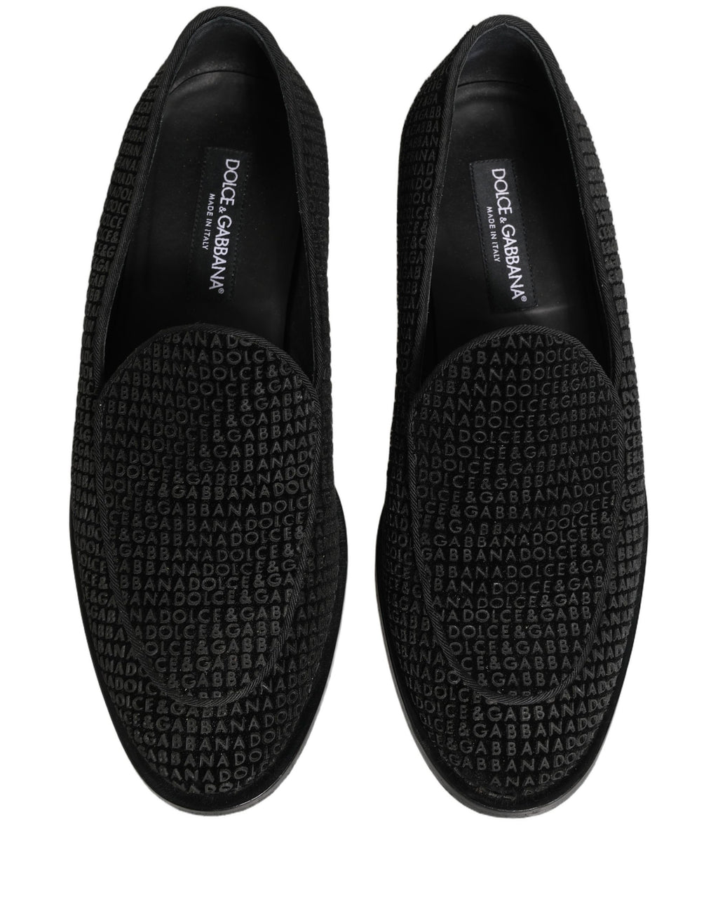 Chaussures mocassins pour homme Dolce & Gabbana noir avec logo monogramme, élégantes et confortables.