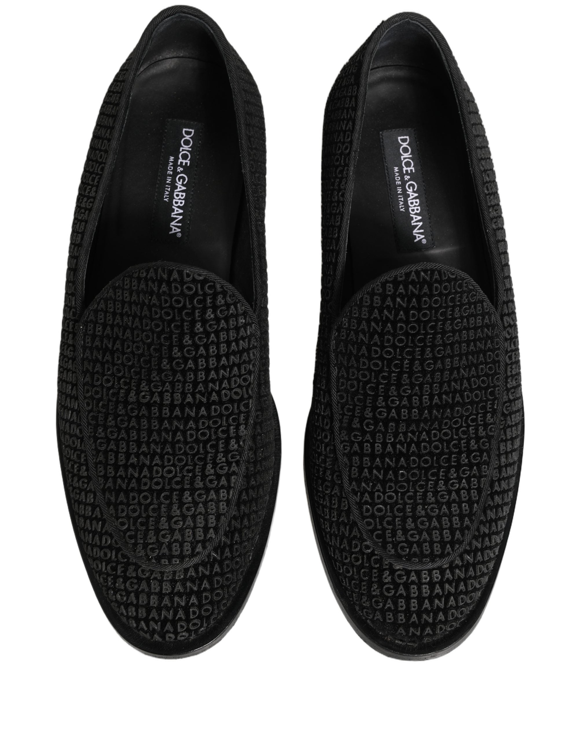 Chaussures mocassins pour homme Dolce & Gabbana noir avec logo monogramme, élégantes et confortables.