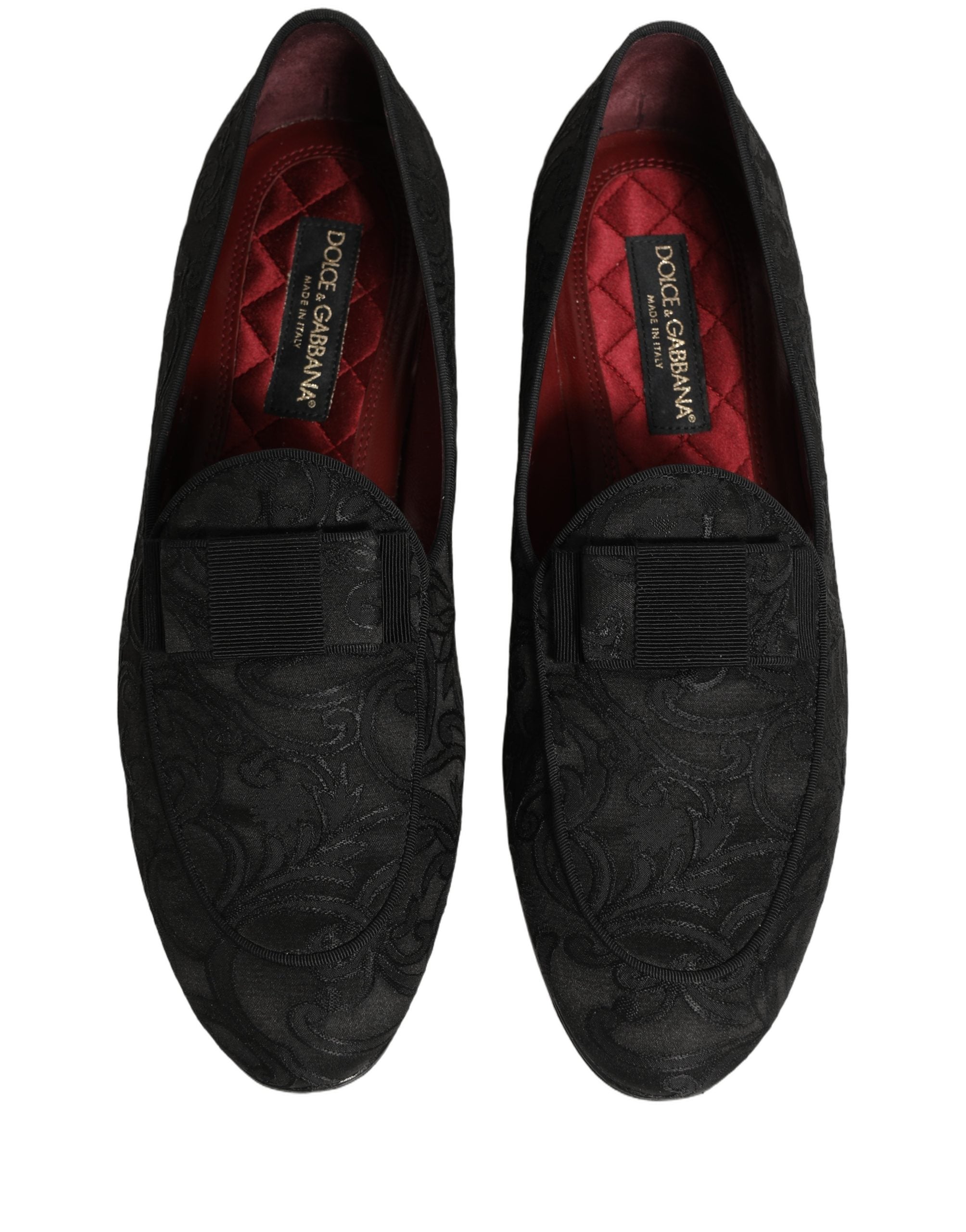 Chaussures homme Dolce & Gabbana en brocart floral noir, mocassins élégants pour dresser ou occasions spéciales.