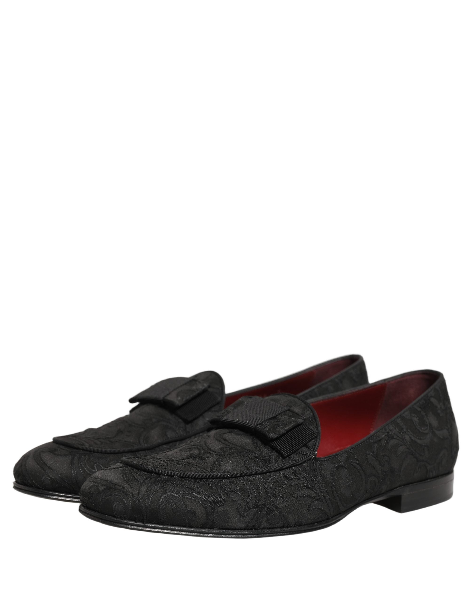 Chaussures mocassins homme Dolce & Gabbana en brocart noir à motifs floraux, élégantes et sophistiquées.