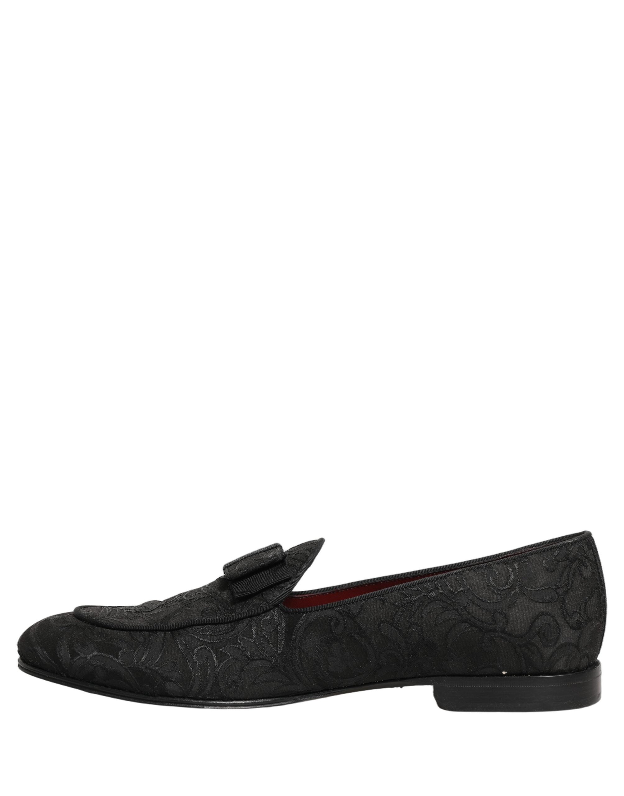 Chaussures mocassins homme Dolce & Gabbana en brocart floral noir, élégantes et sophistiquées pour occasion spéciale.