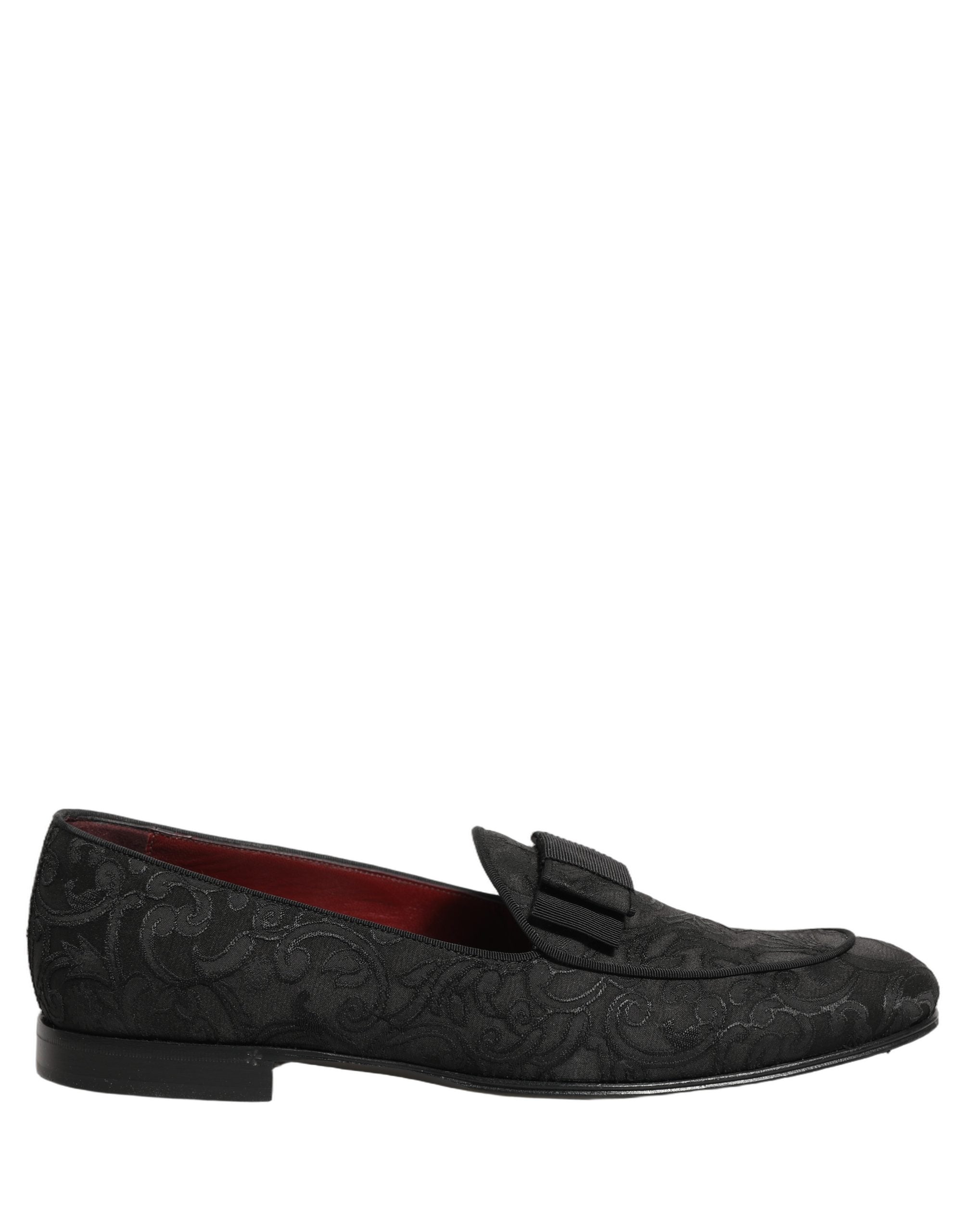 Chaussures mocassins hommes Dolce & Gabbana en brocart floral noir, élégantes et sophistiquées.