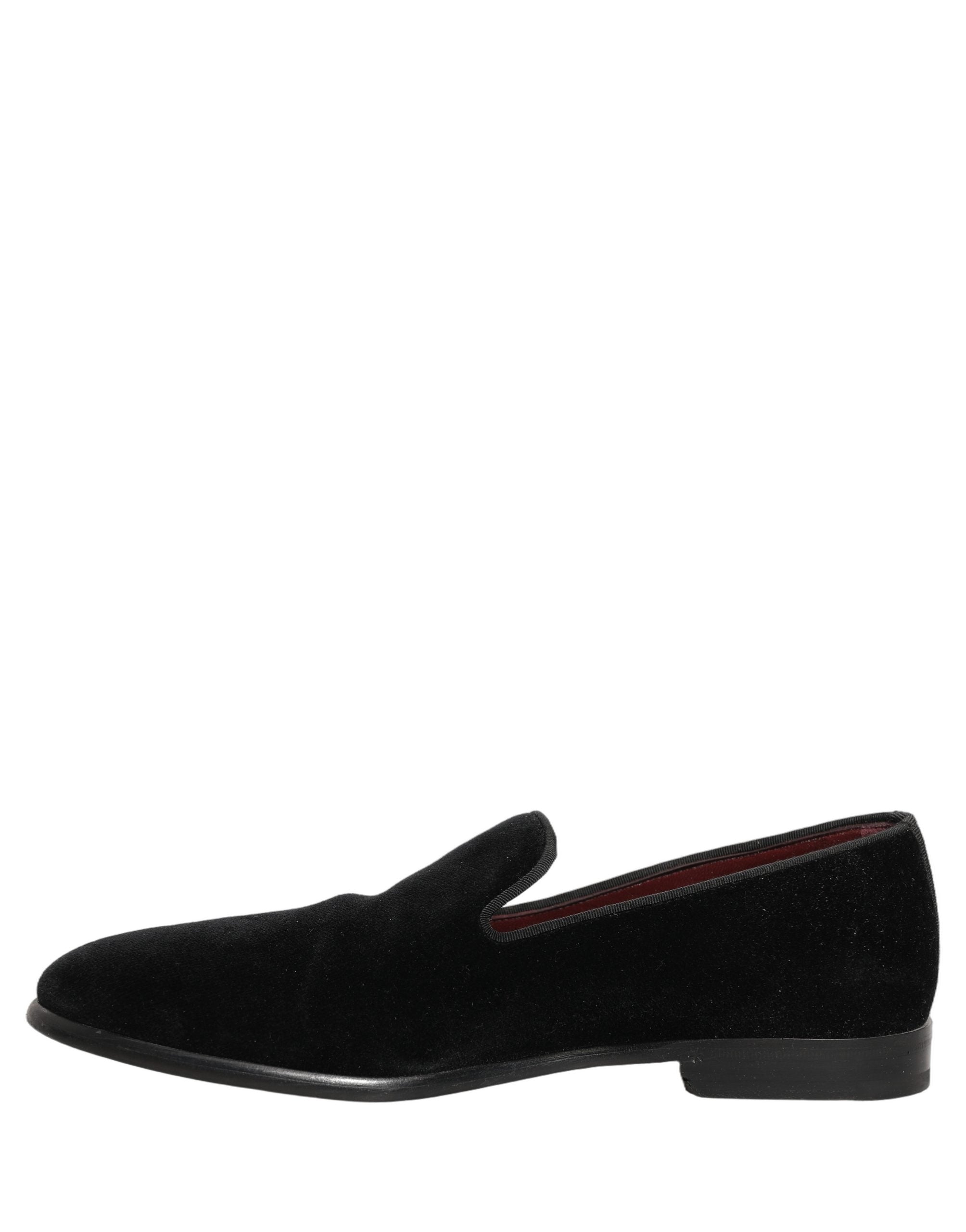 Chaussures formelles en velours noir en coton de Dolce & Gabbana, mocassins élégants pour homme.