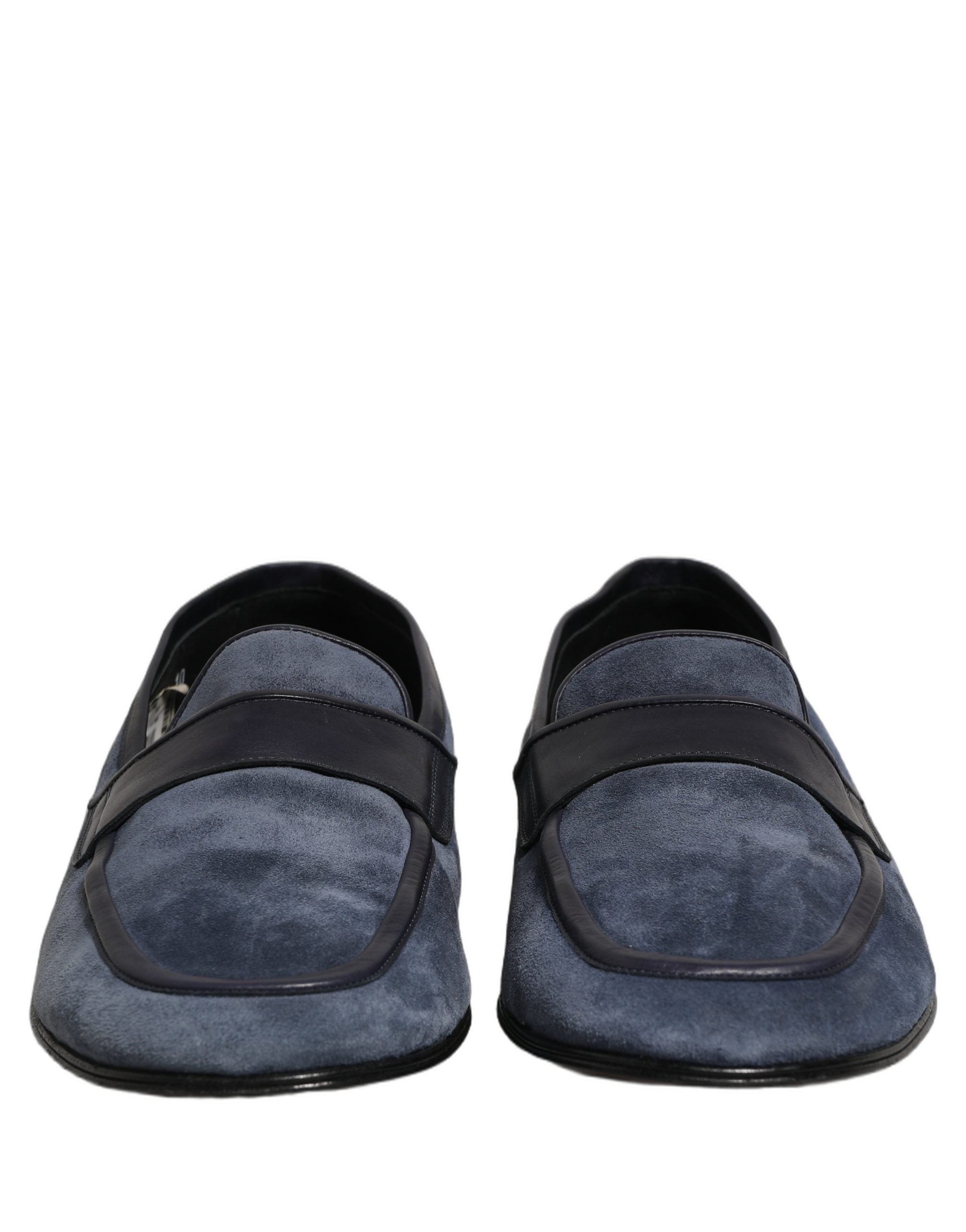 Chaussures mocassins en cuir suédé bleu Dolce & Gabbana, style élégant avec semelle en cuir, pour homme.