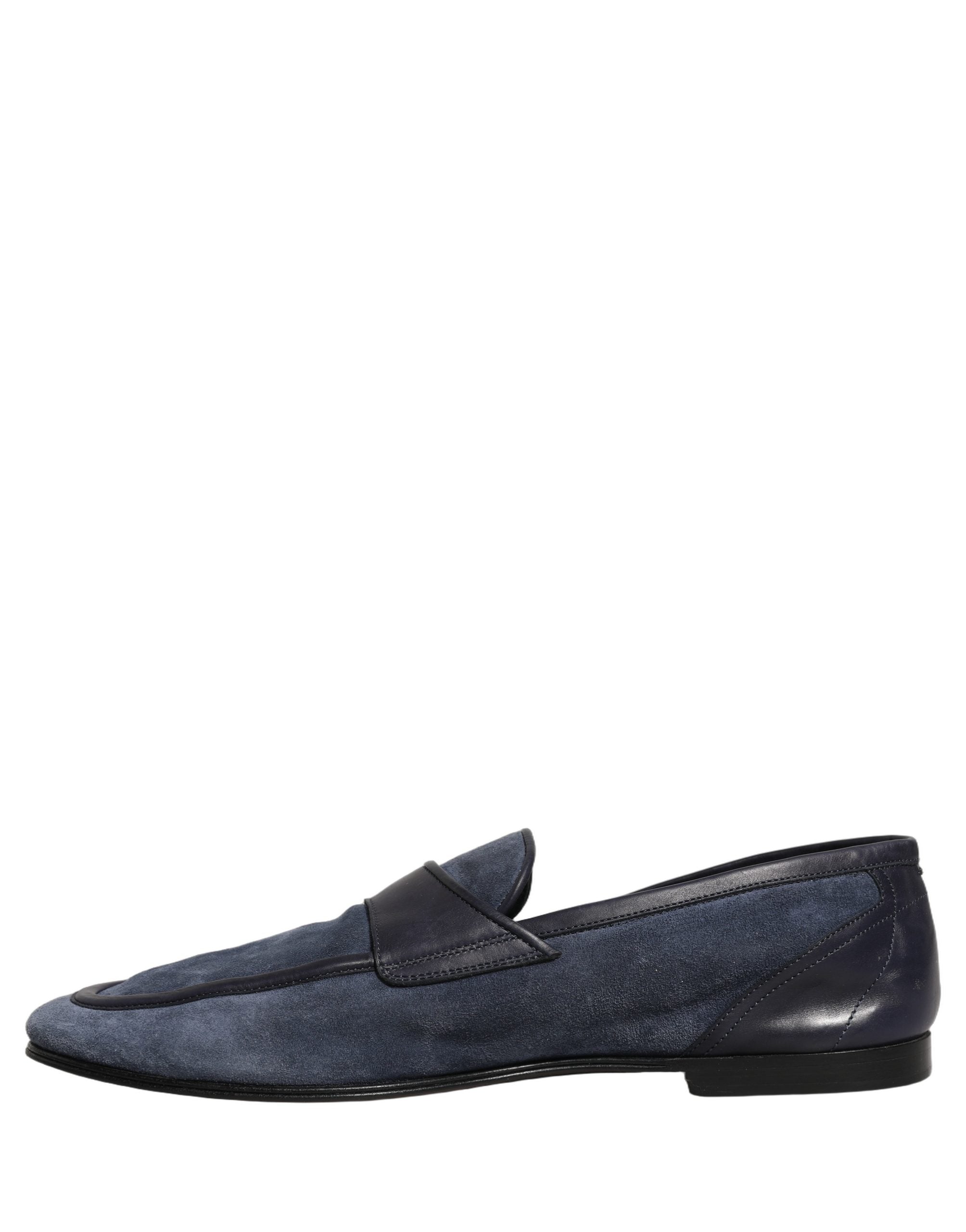 Mocassins en cuir bleu en daim Dolce & Gabbana, chaussures élégantes pour homme avec semelle en caoutchouc.