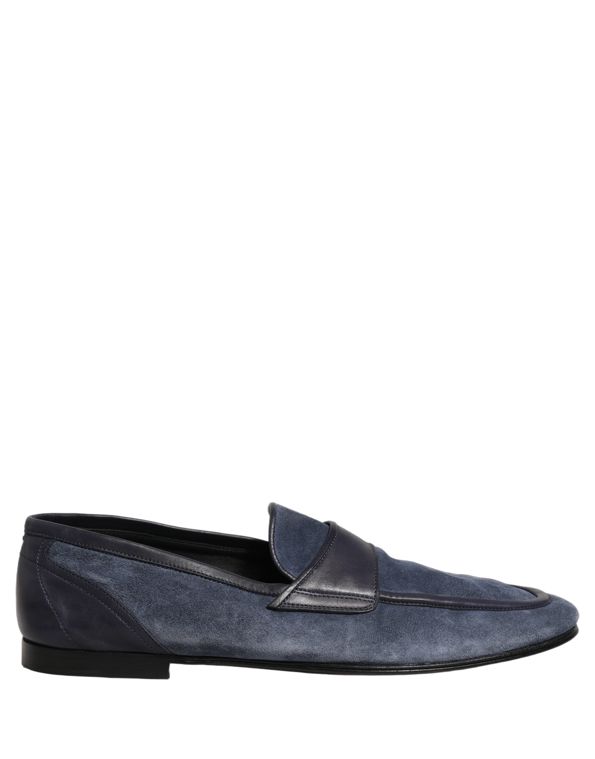Chaussures mocassins en cuir suédé bleu de Dolce & Gabbana, mocassins élégants avec semelle en cuir.
