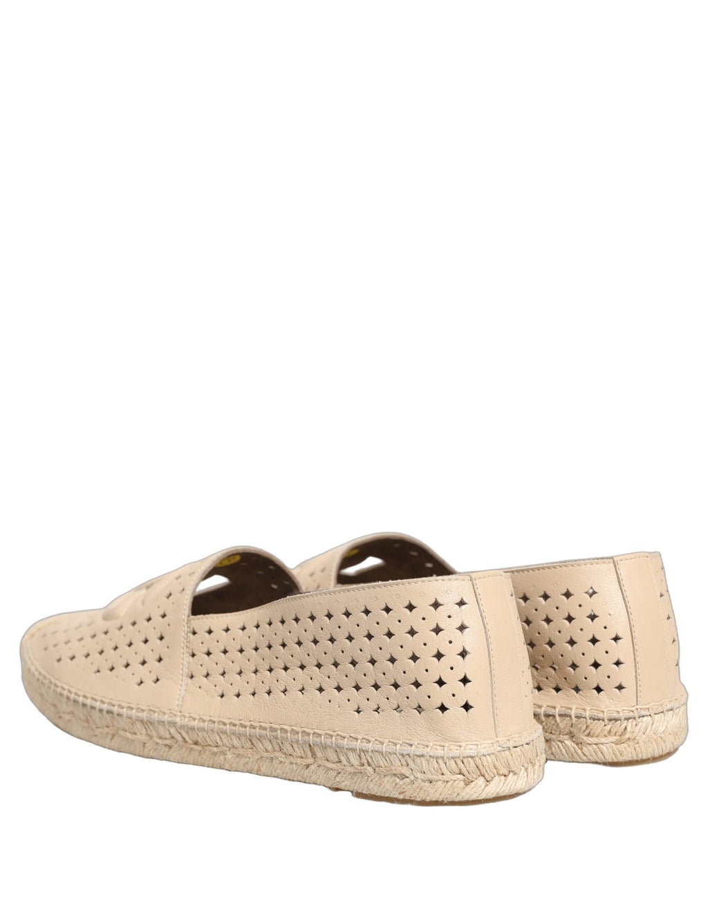 Espadrilles en cuir beige Dolce & Gabbana avec logo découpé, chaussures élégantes et confortables pour l'été.