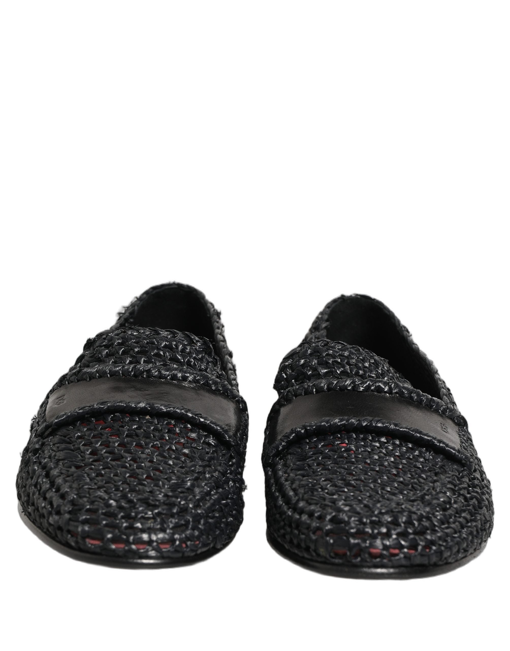 Chaussures mocassins Dolce & Gabbana en raphia tissé noir, faciles à enfiler, pour un style élégant et confortable.