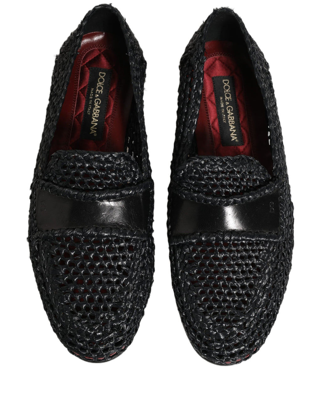 Chaussures mocassins Dolce & Gabbana en raphia tissé noir, style slip-on élégant pour homme.