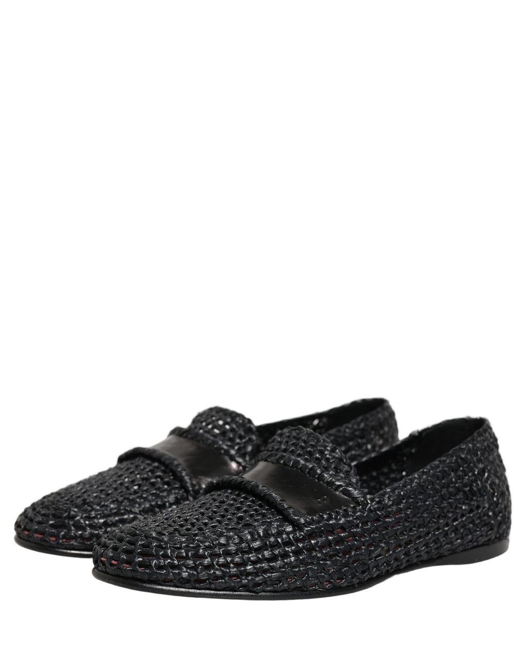 Chaussures mocassins Dolce & Gabbana en raphia tissé noir, slip-on élégants pour homme ou femme.
