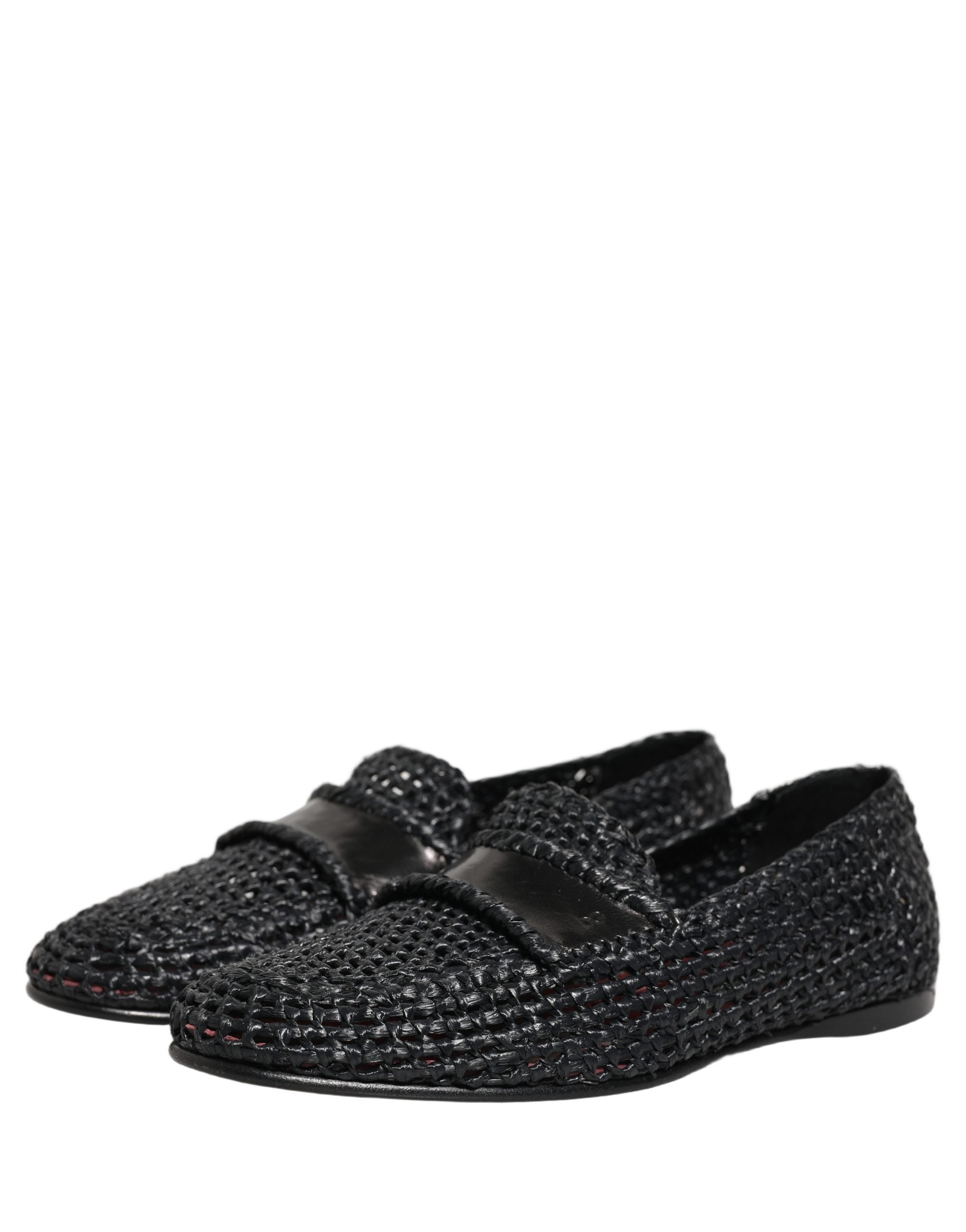 Chaussures mocassins Dolce & Gabbana en raphia tissé noir, slip-on élégants pour homme ou femme.