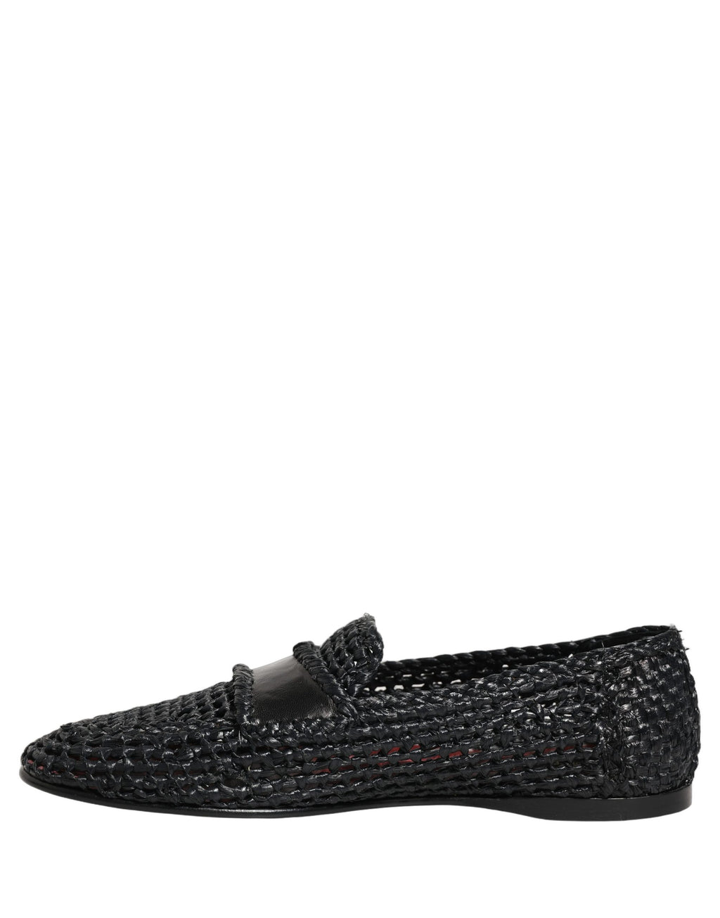 Chaussures mocassins Dolce & Gabbana en raphia tissé noir, slip-on élégants et confortables pour un style sophistiqué.