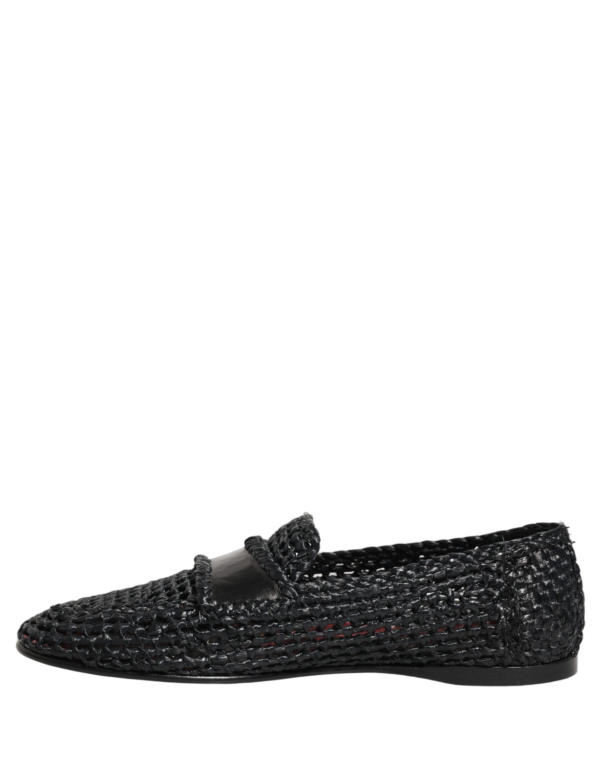 Chaussures mocassins Dolce & Gabbana en raphia tissé noir, slip-on élégants et confortables pour un style sophistiqué.