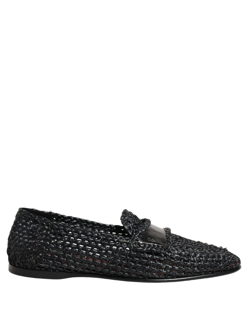 Chaussures mocassins Dolce & Gabbana en raphia tissé noir, style slip-on avec semelle en caoutchouc.