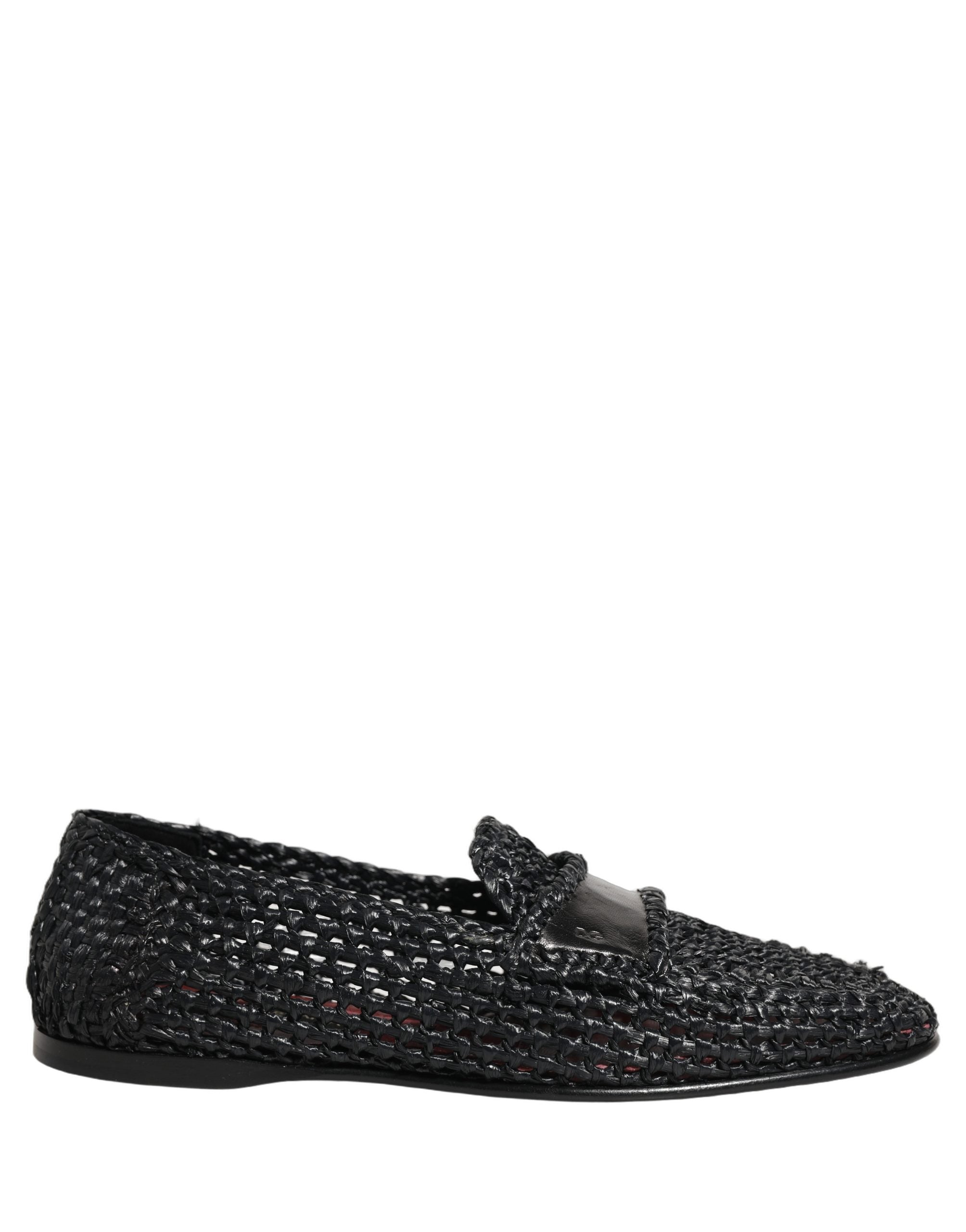 Chaussures mocassins Dolce & Gabbana en raphia tissé noir, style slip-on avec semelle en caoutchouc.