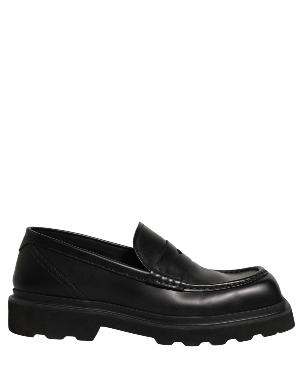 Chaussures hommes mocassins Dolce & Gabbana en cuir de veau noir pour robe élégante, vue de face.
