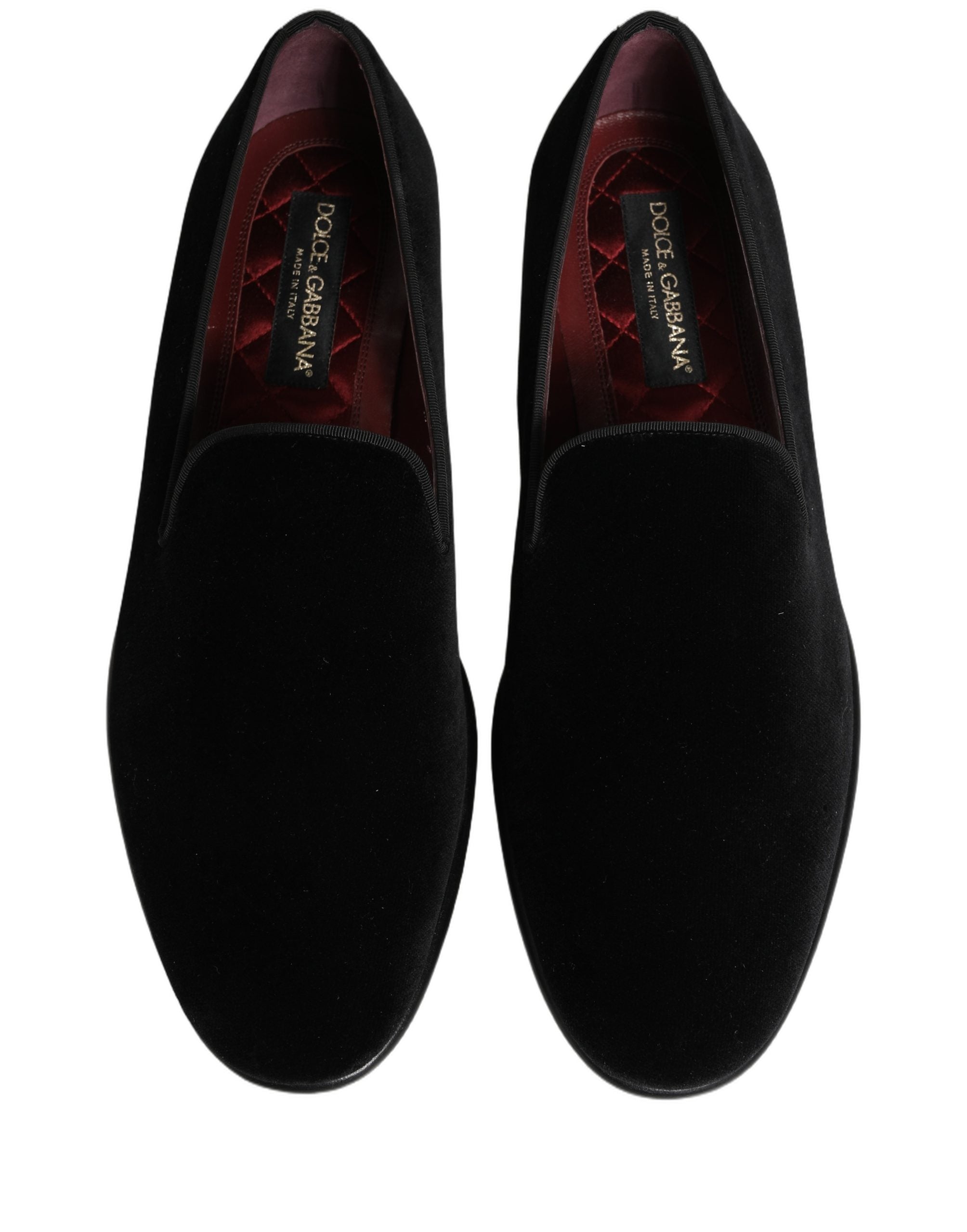 Chaussures formelles en velours noir de Dolce & Gabbana pour hommes, mocassins élégants pour occasion spéciale.