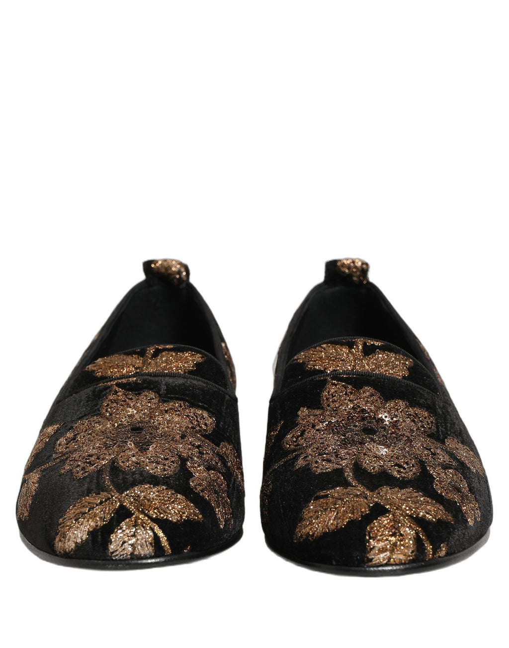 Chaussures loafers Dolce & Gabbana en jacquard floral noir, élégantes et sophistiquées, pour un style chic et raffiné.