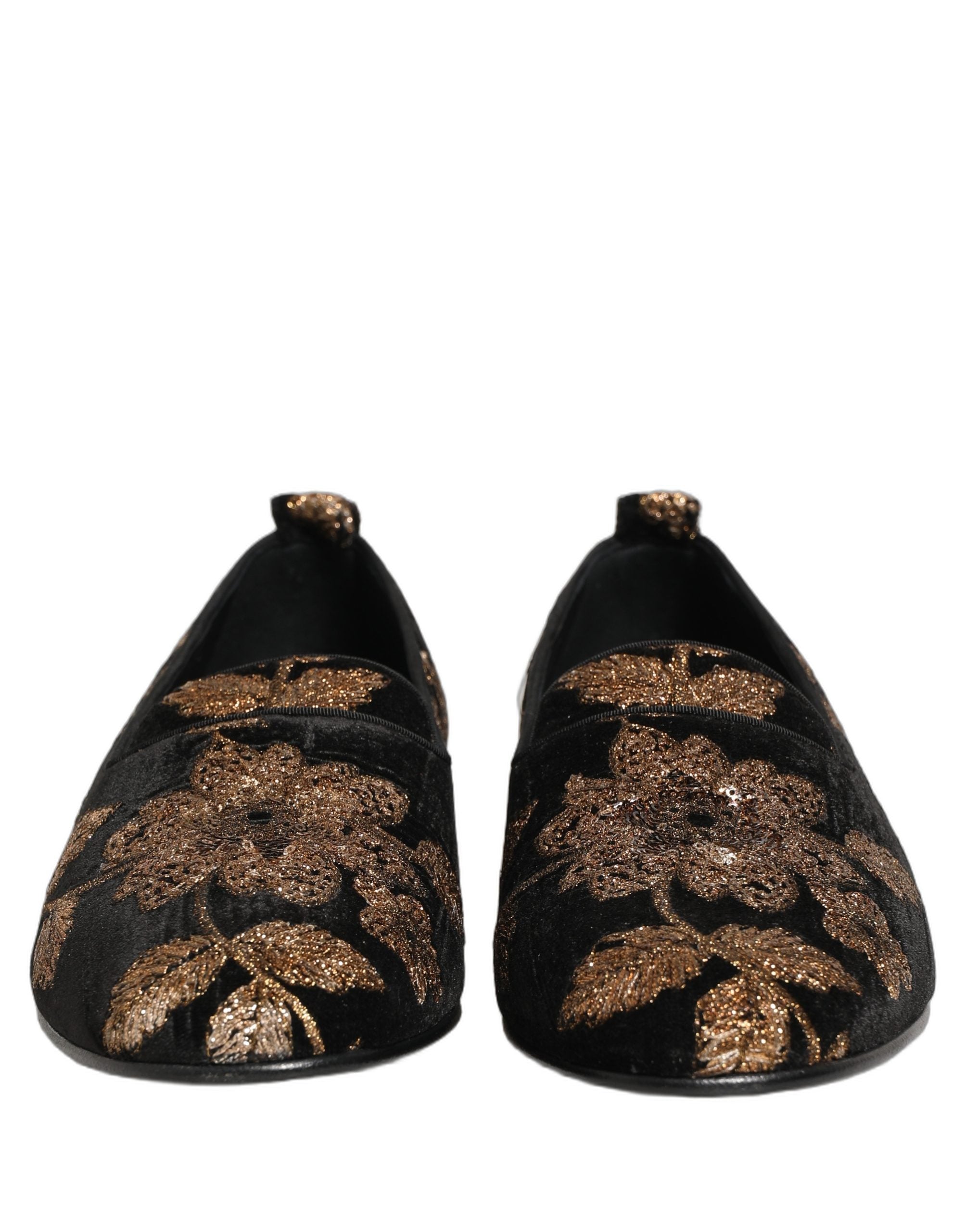 Chaussures loafers Dolce & Gabbana en jacquard floral noir, élégantes et sophistiquées, pour un style chic et raffiné.